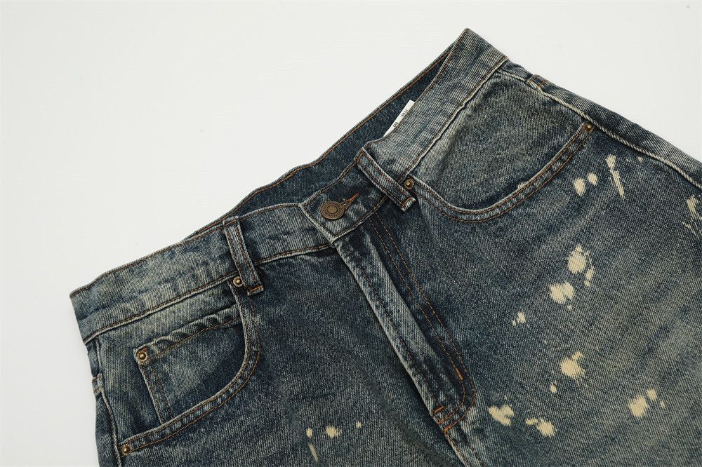 Jean Men's retro distressed casual ink-splashed straight jeans Size US 32 / EU 48 - 3 Thumbnail