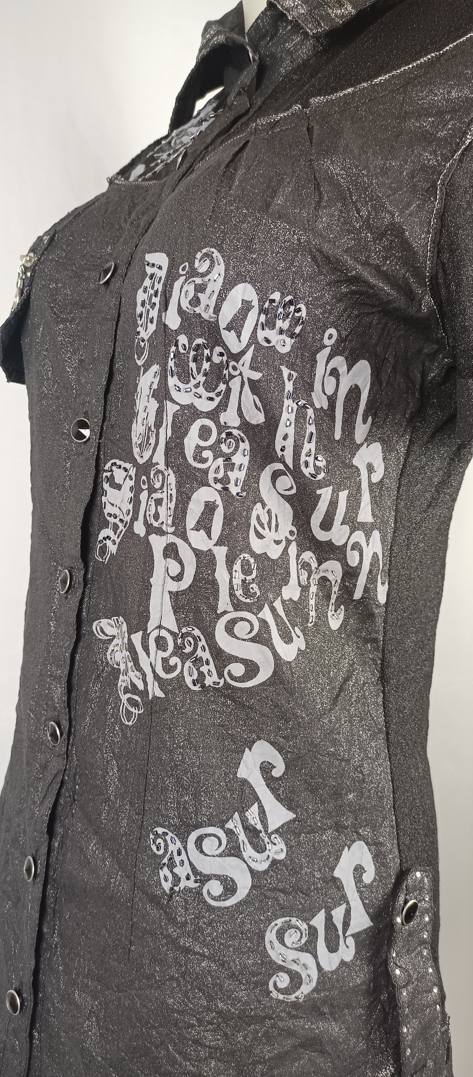 Japanese Brand Women's Black Poem Shimmer Blouses Short Sleeve Size US M / EU 48-50 / 2 - 19 Thumbnail