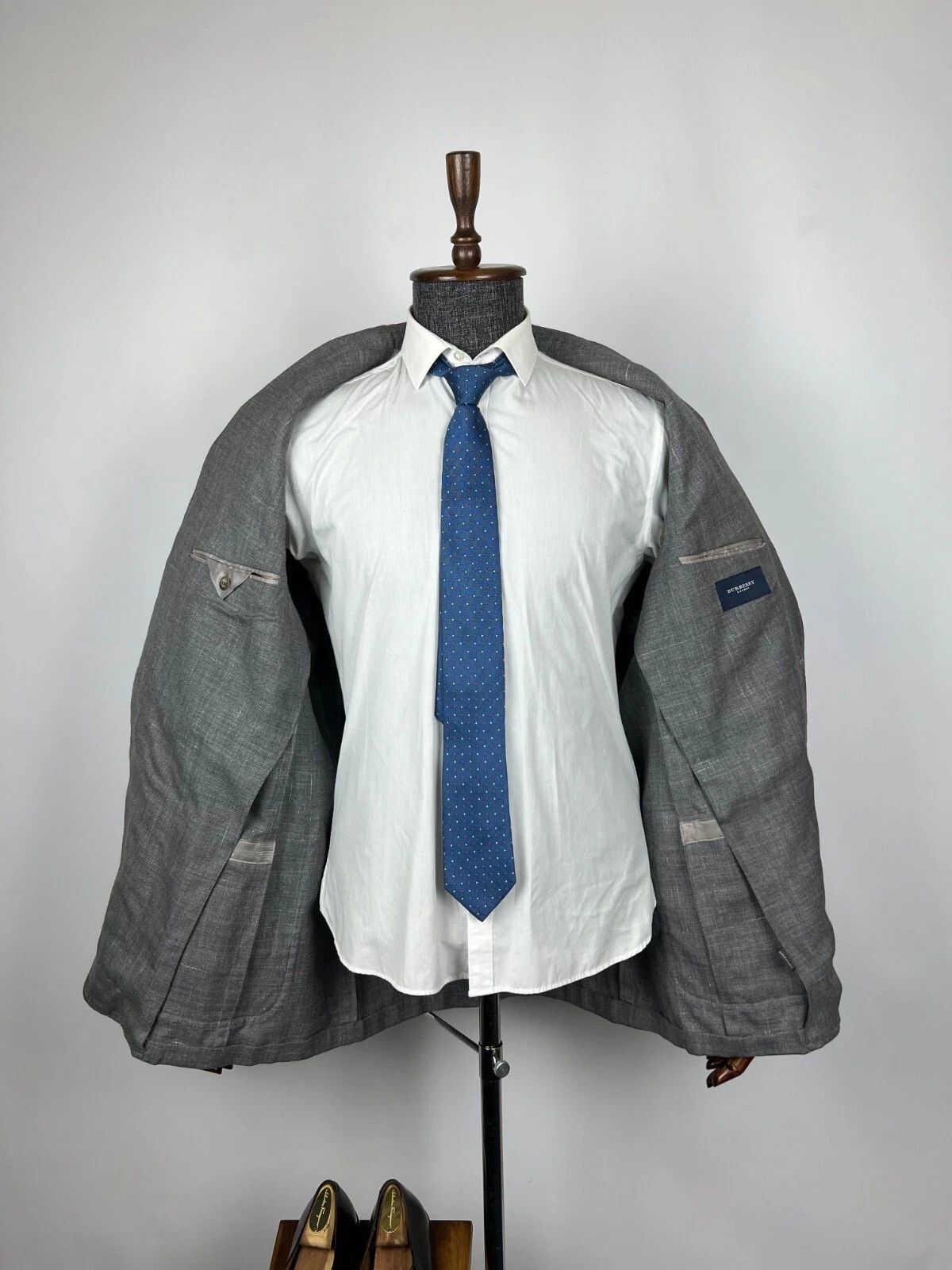 Burberry Burberry London Men's Grey Half Lined Wool Linen Silk Blazer Size 46R - 5 Thumbnail