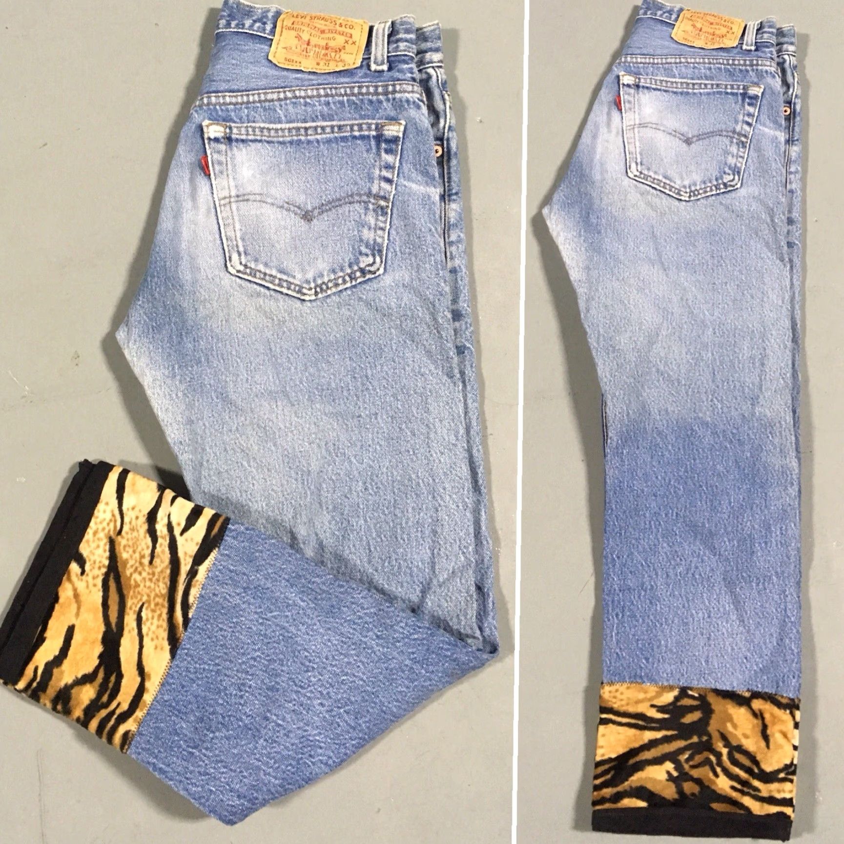 Levi's VINTAGE Levi's 501 Jeans Animal Print End Of Legs 30 Waist Made In USA 100% Cotton Blue Mens Jeans 90s 2000s Size 24" / US 00 / IT 34 - 2 Thumbnail