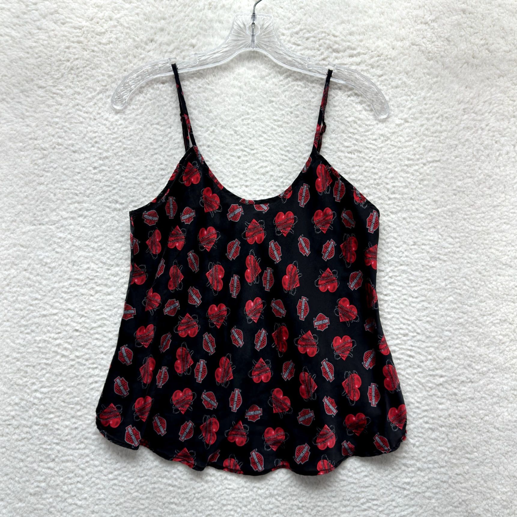 Harley Davidson VINTAGE Harley-Davidson Camisole Tank Top Shirt L Black Silk Heart Tattoo Moto Womens Size L / US 10 / IT 46 - 2 Thumbnail