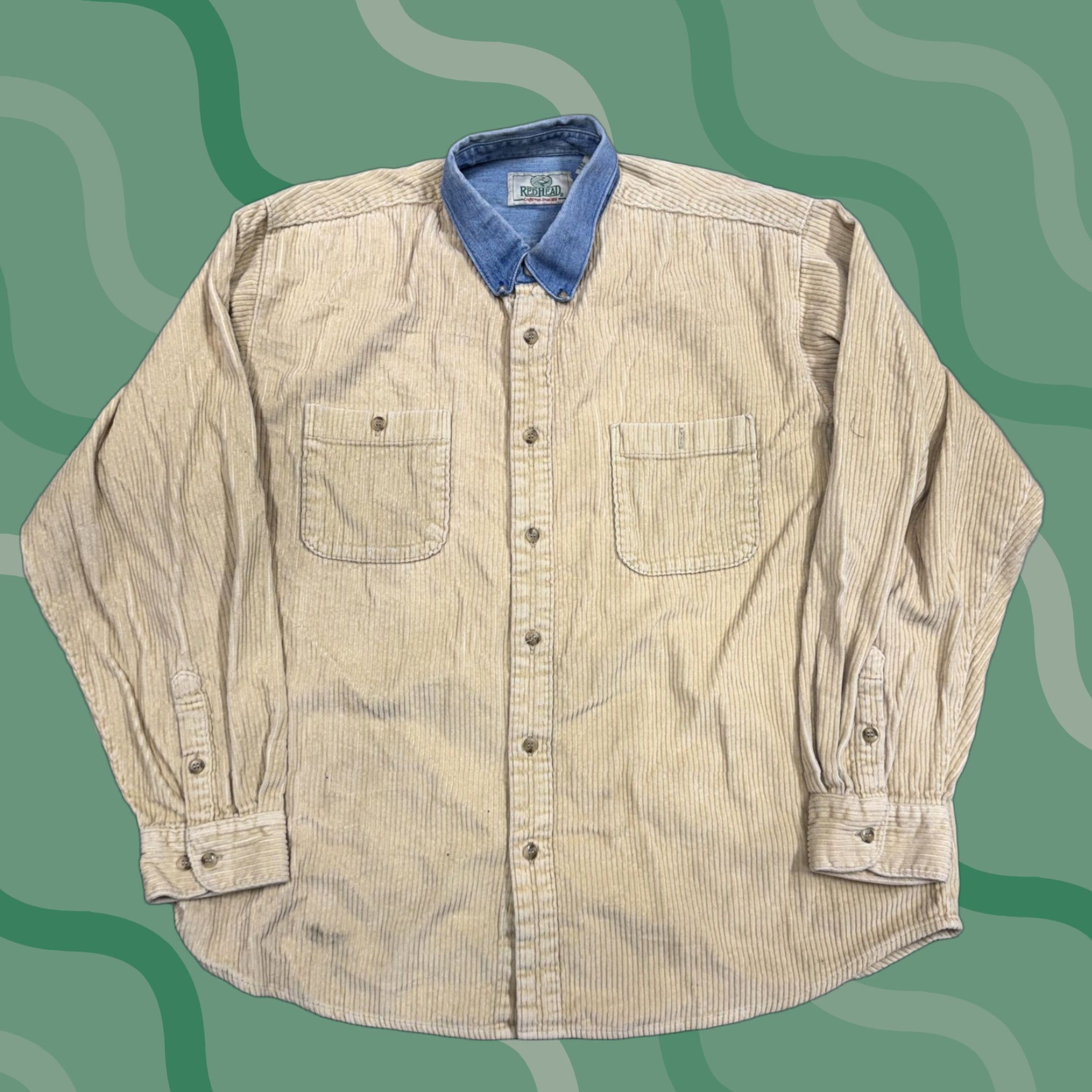 Denime VINTAGE RedHead Shirt Mens XL Beige Corduroy Denim Collar Button Front Casual Workwear Size US XL / EU 56 / 4 - 1 Thumbnail