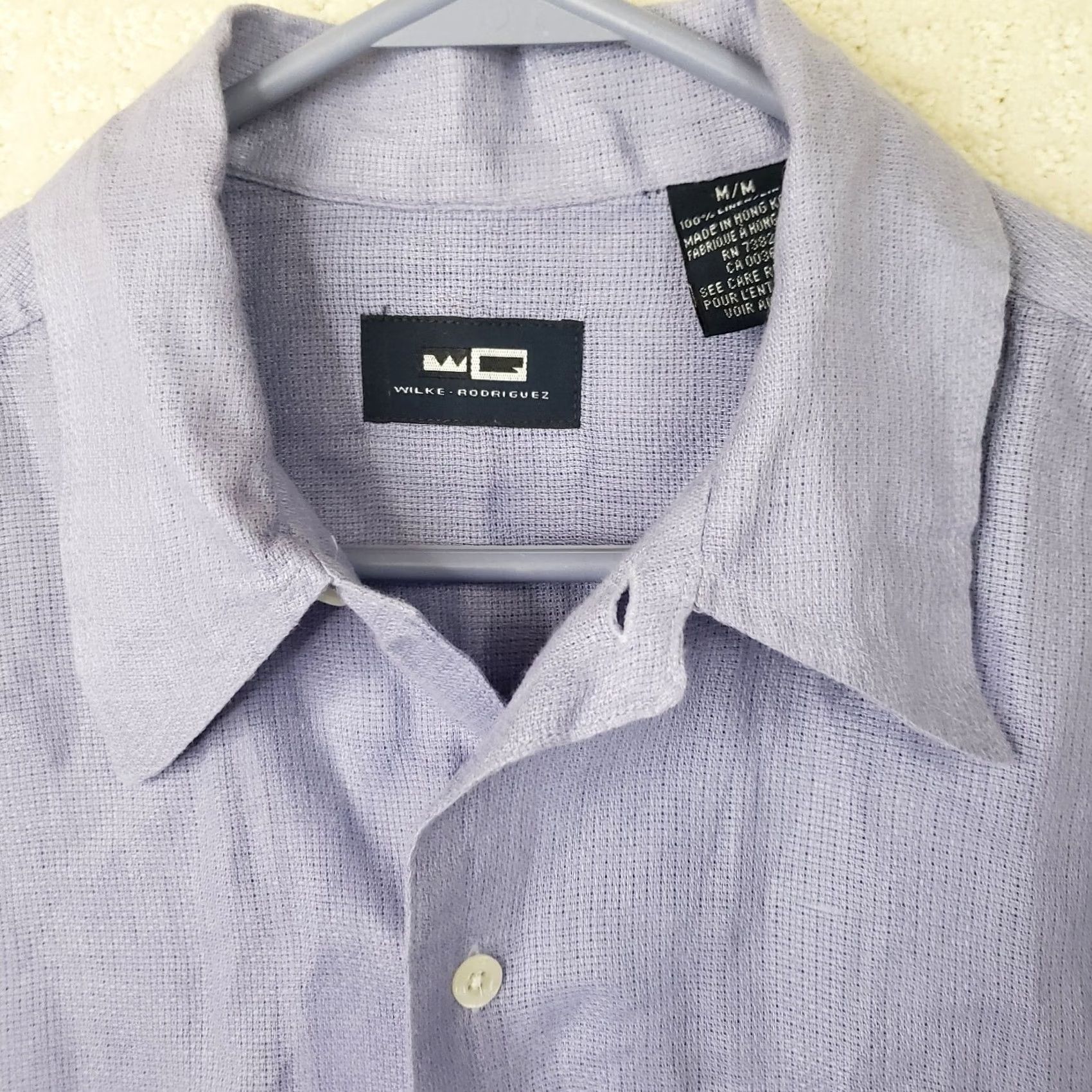 Vintage Wilke-Rodriguez Shirt Button-Front 100% Linen Purple M Mens Short Sleeve Long Sleeve? Size US M / EU 48-50 / 2 - 6 Thumbnail