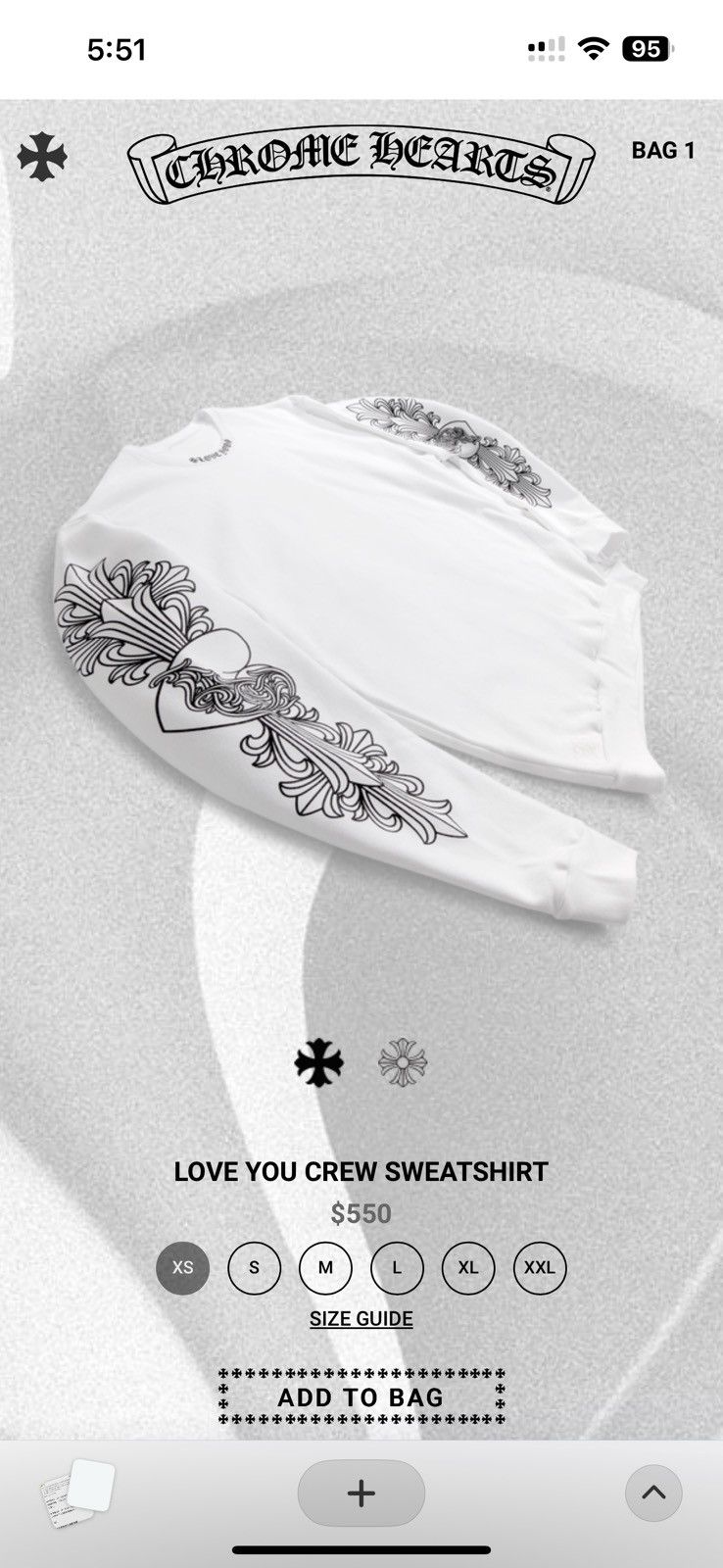 希少品◆送料込【CHROME HEARTS】Love You Crewneck Sweatshirt Chrome Hearts LOVE YOU Letter White Sweatershirt - SRM