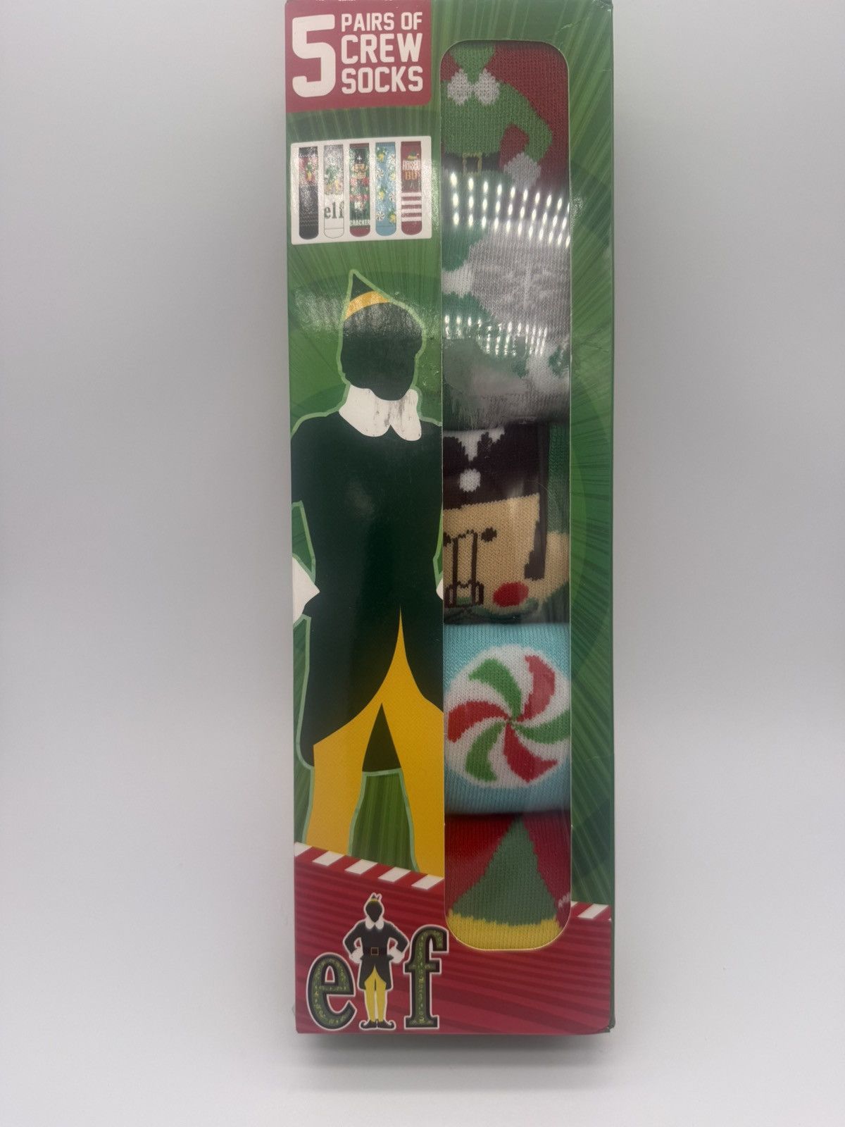 Warner Bros 5 Pair Mens Casual Crew Socks ELF Christmas Holiday Theme Size ONE SIZE - 1 Thumbnail