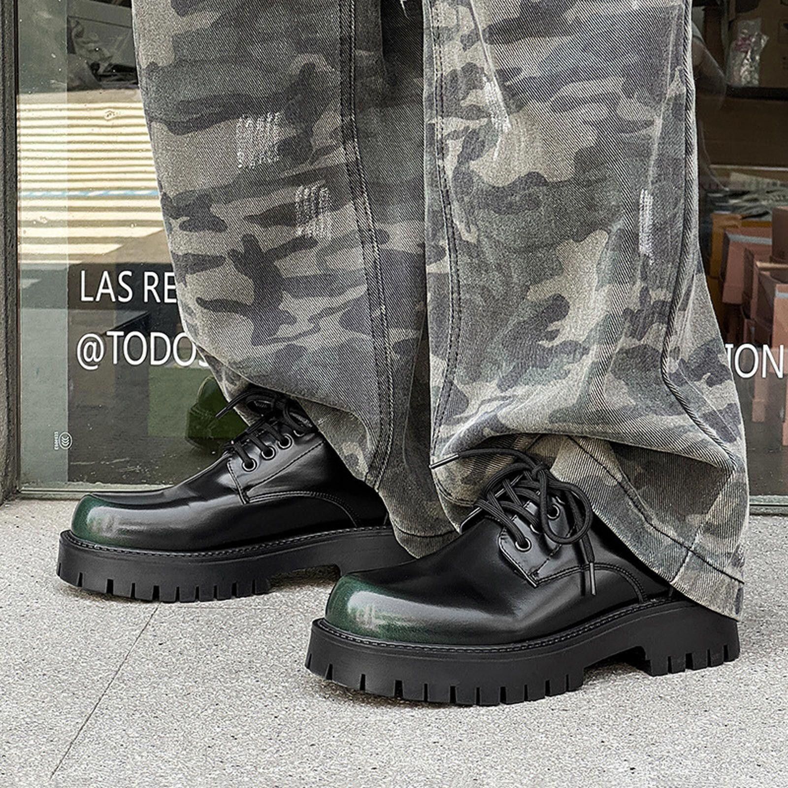 Leather Black Chunky Sole Leather Ankle Boots, Lace-Up Shoes Size US 10 / EU 43 - 1 Thumbnail