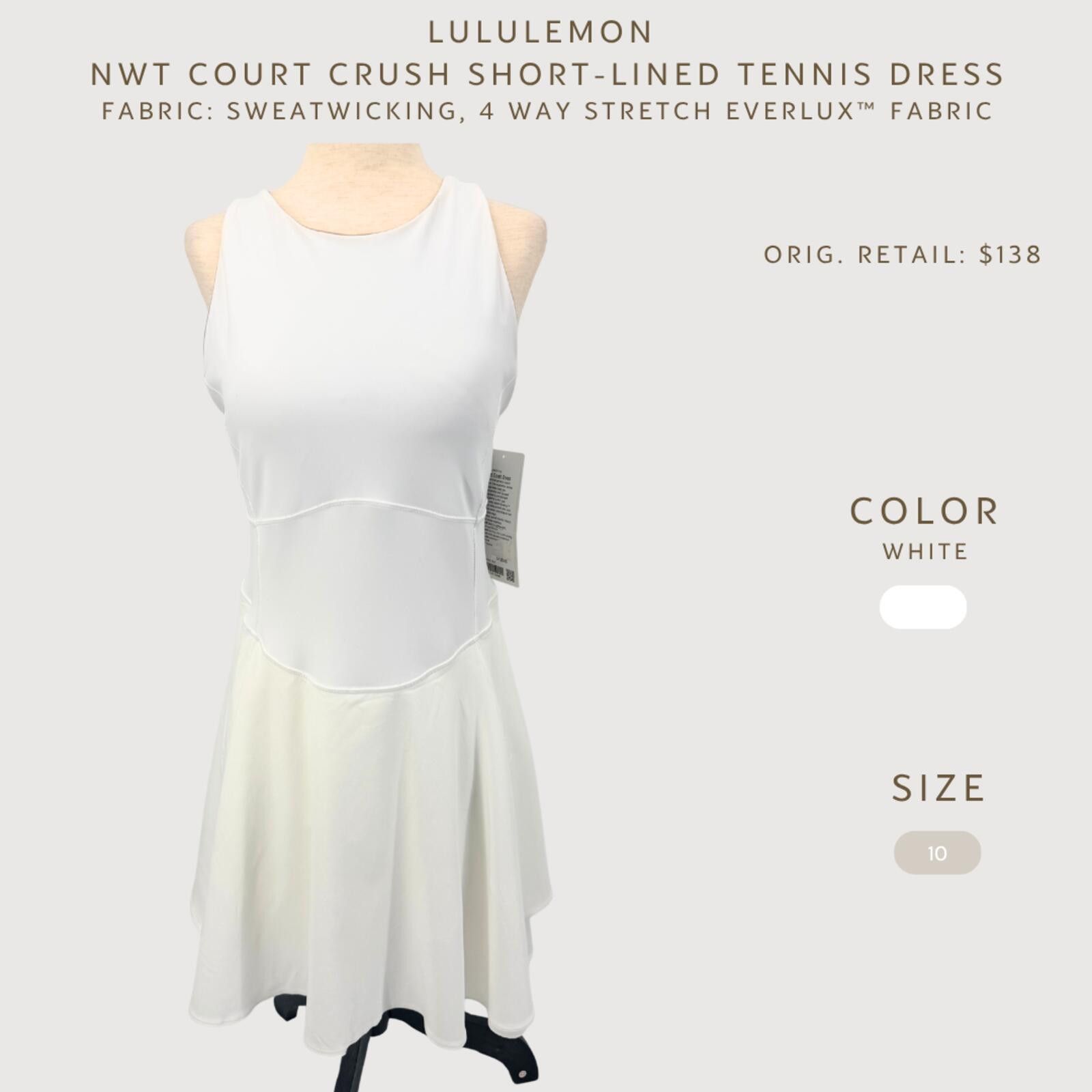 Lululemon Lululemon Court Crush Tennis Dress White Size 10 NWT Size L / US 10 / IT 46 - 2 Thumbnail