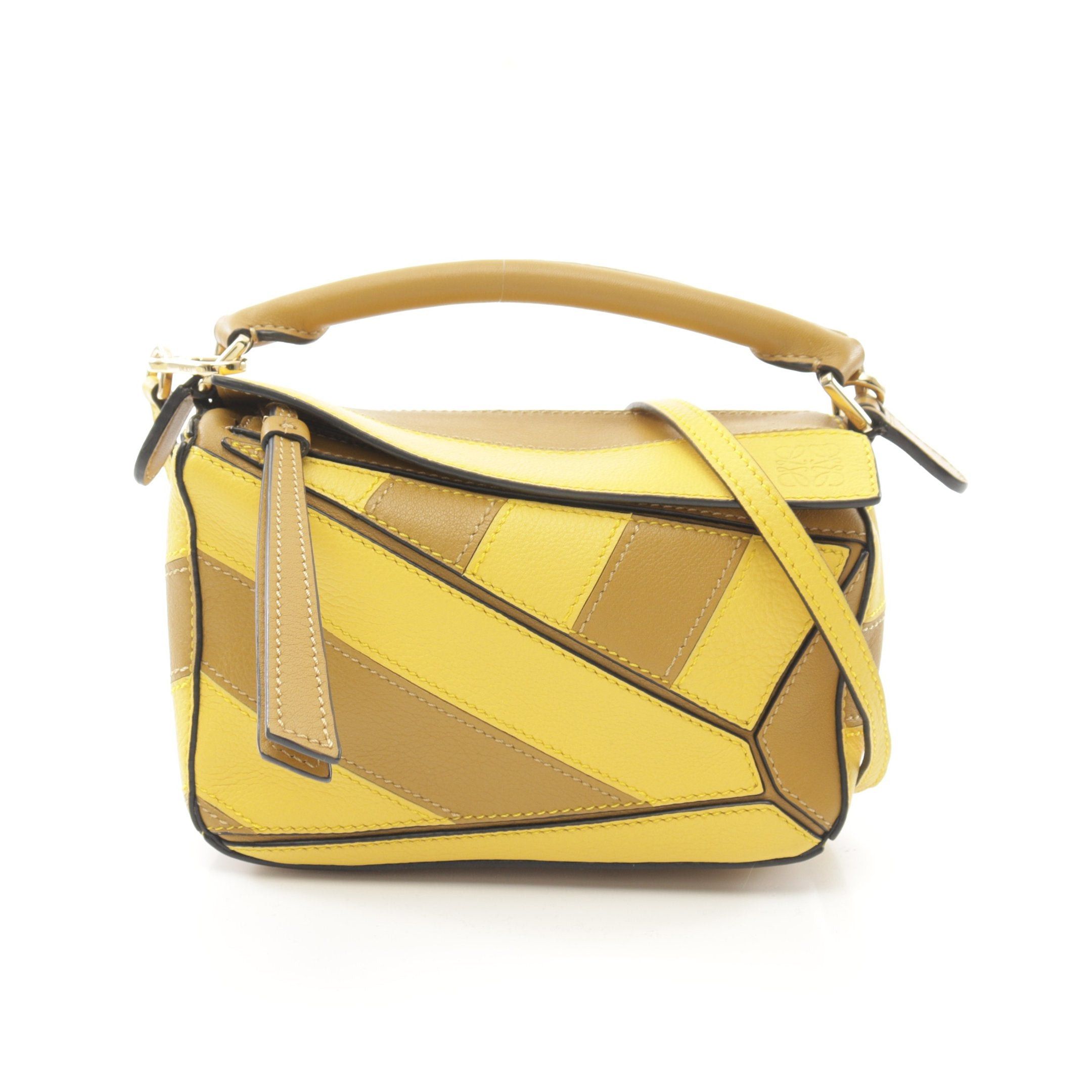 Loewe Loewe Puzzle Bag Mini Handbag Stripe Leather Yellow Brown Size ONE SIZE - 1 Thumbnail