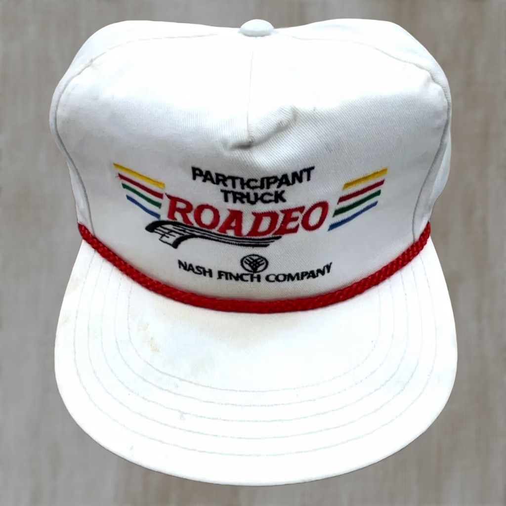 Vintage Vintage Nash Finch Trucker Hat Cap Strap Back White Red Made In USA 90s Roadeo Size ONE SIZE - 1 Thumbnail