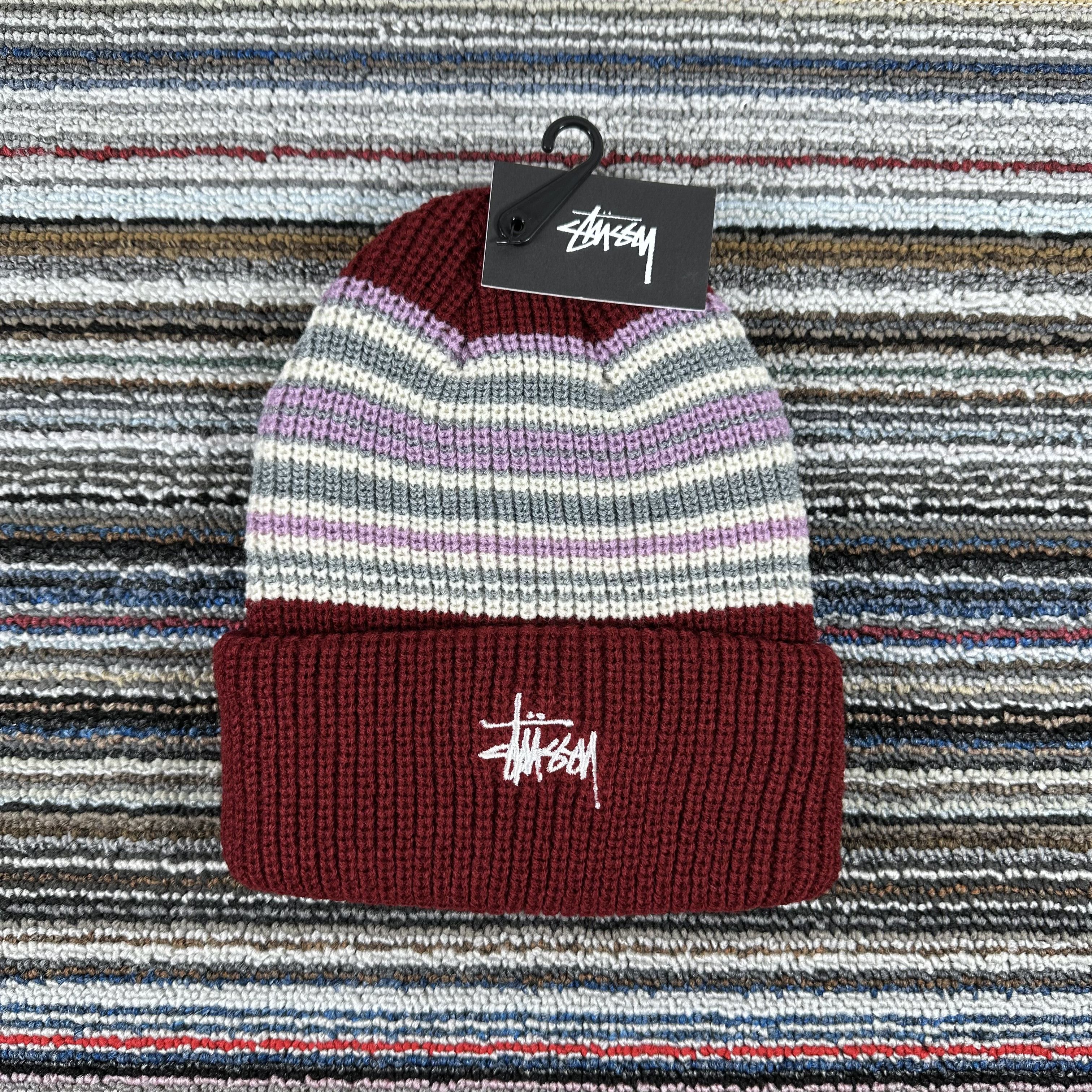 Stussy Vintage Stüssy Crown Logo Beanie Hat Striped Cap Archive
