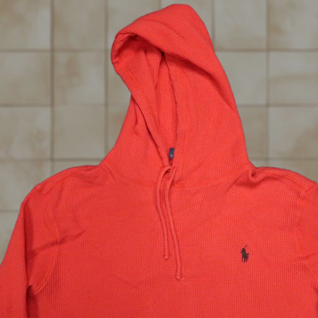 Polo Ralph Lauren VINTAGE Polo Ralph Lauren Hoodie Mens XL Red Waffle Knit Thermal Kangaroo Pocket Hooded Size US XL / EU 56 / 4 - 1 Thumbnail