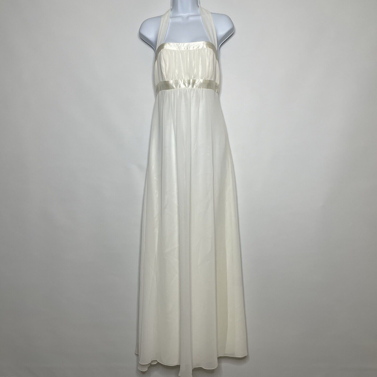 Image of Jessica Mcclintock x Vintage 90S/y2K Bridal Ivory Chiffon Satin Halter Dress, Women's (Size Small)