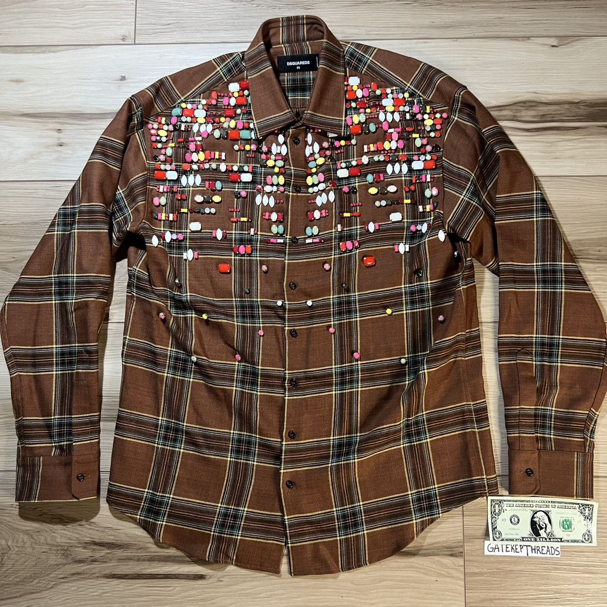 Dsquared2 Dsquared2 Brown Flannel Jacket Embellished Jewels Size US M / EU 48-50 / 2 - 1 Thumbnail