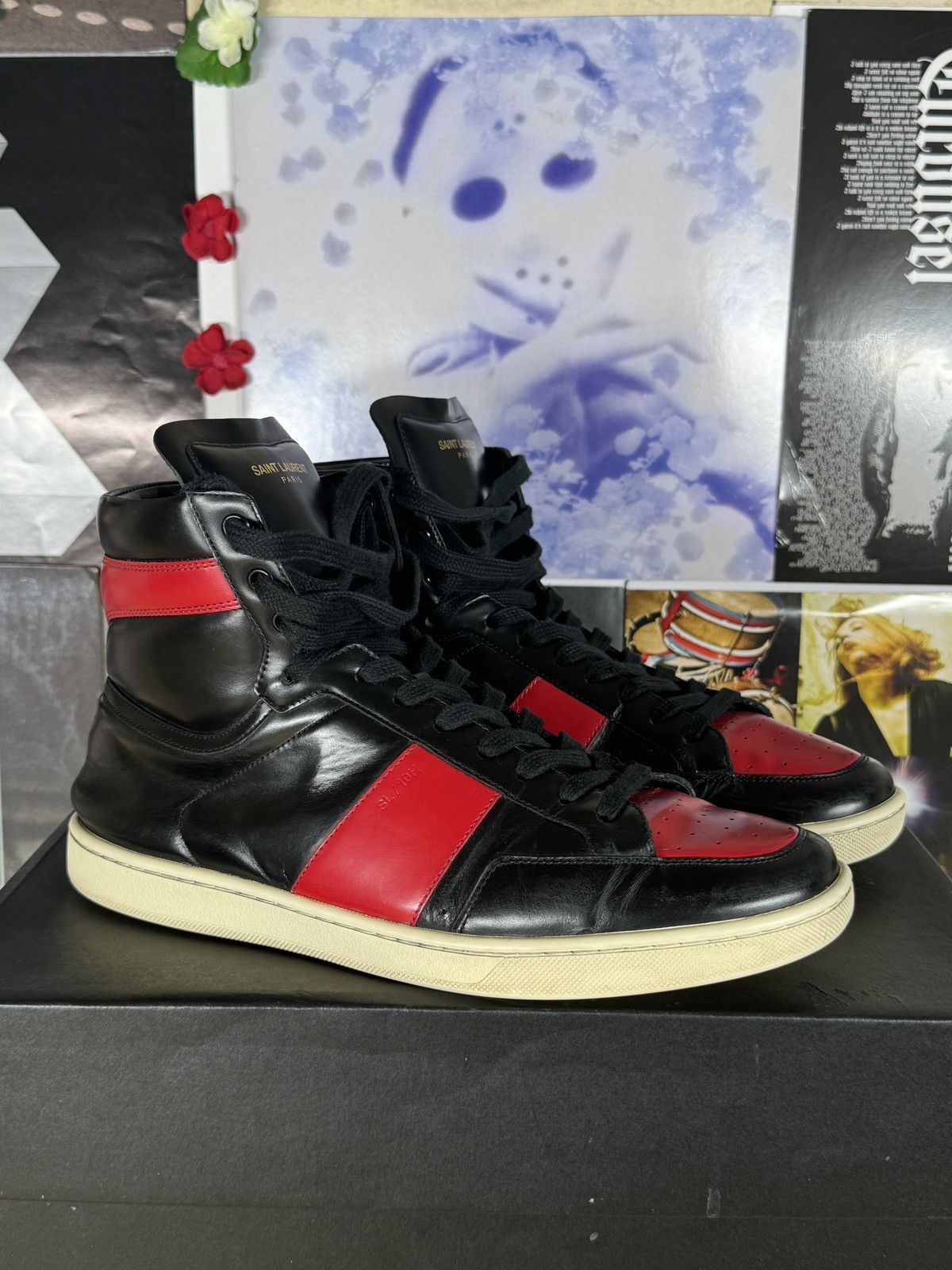 Saint Laurent Paris SL/10H Black/Red Leather High Sneakers Size US 9 / EU 42 - 1 Thumbnail