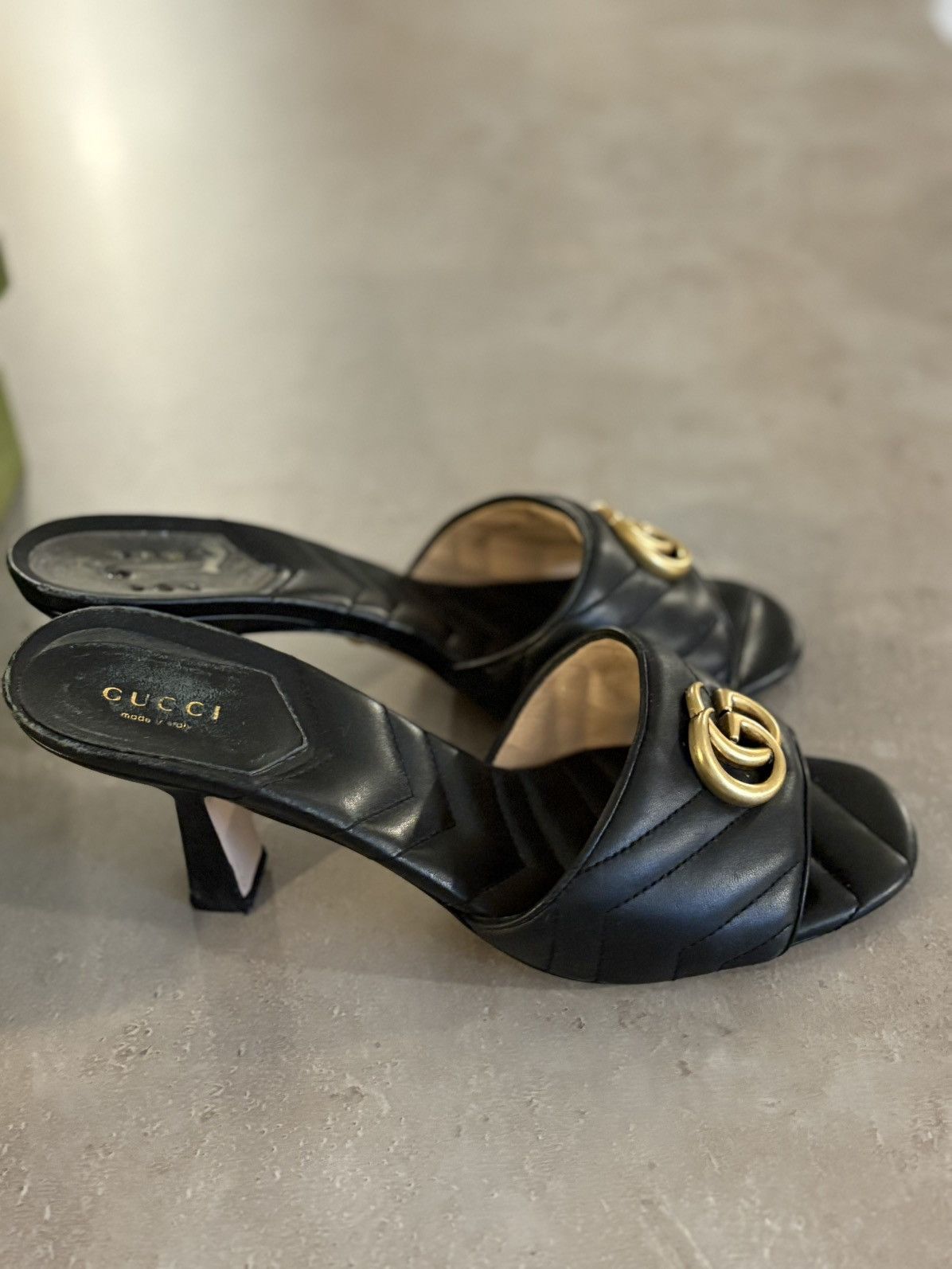 Gucci Gucci Marmont Double G Black Leather Heeled Sandals Size 40 Size US 9 / IT 39 - 2 Thumbnail