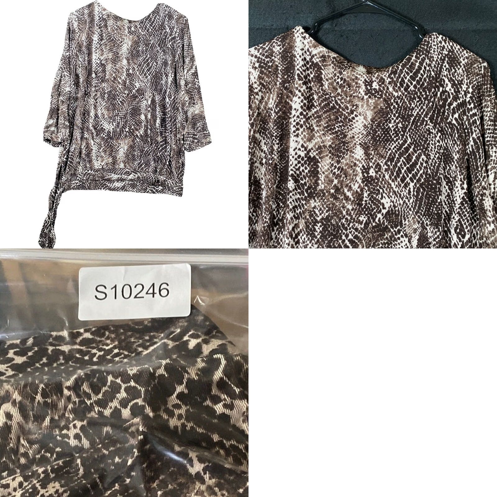 Vintage Chico's Travelers Blouse Womens Knit Front Knot Animal Print 3/4 Sleeve Scoop Neck L Brown Tan Size L / US 10 / IT 46 - 8 Thumbnail