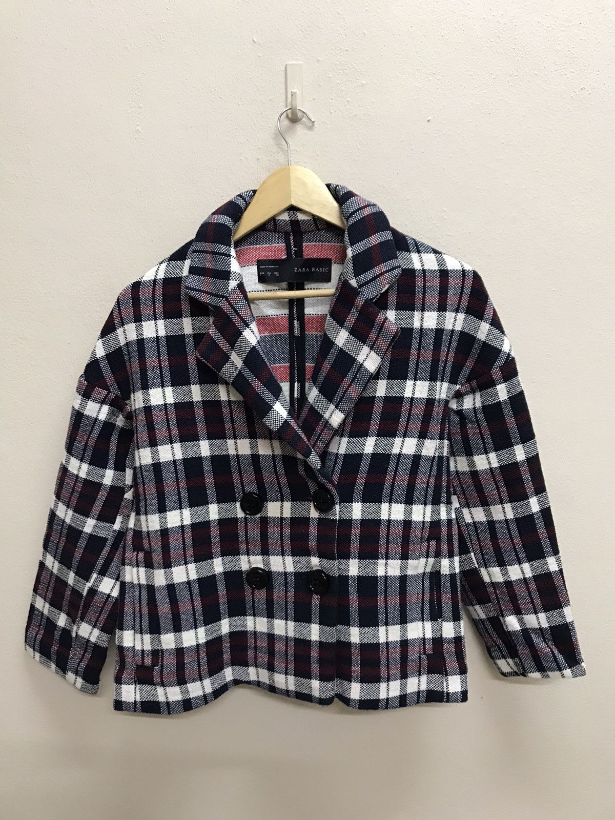Designer Zara Basic Chekered Knit Blazer Croped Jacket Size S / US 4 / IT 40 - 12 Thumbnail