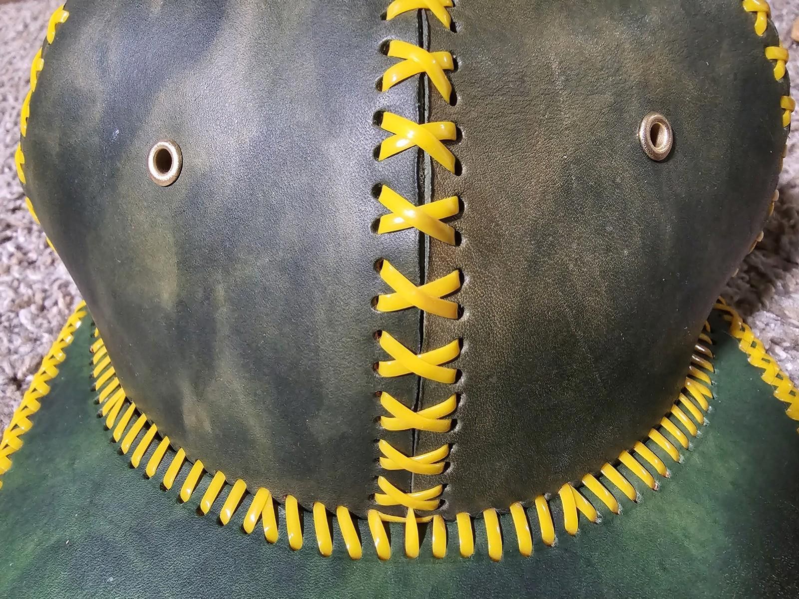Handmade Custom Handmade Leather Strapback Hat Yellow Plastic Stitch Size ONE SIZE - 2 Thumbnail