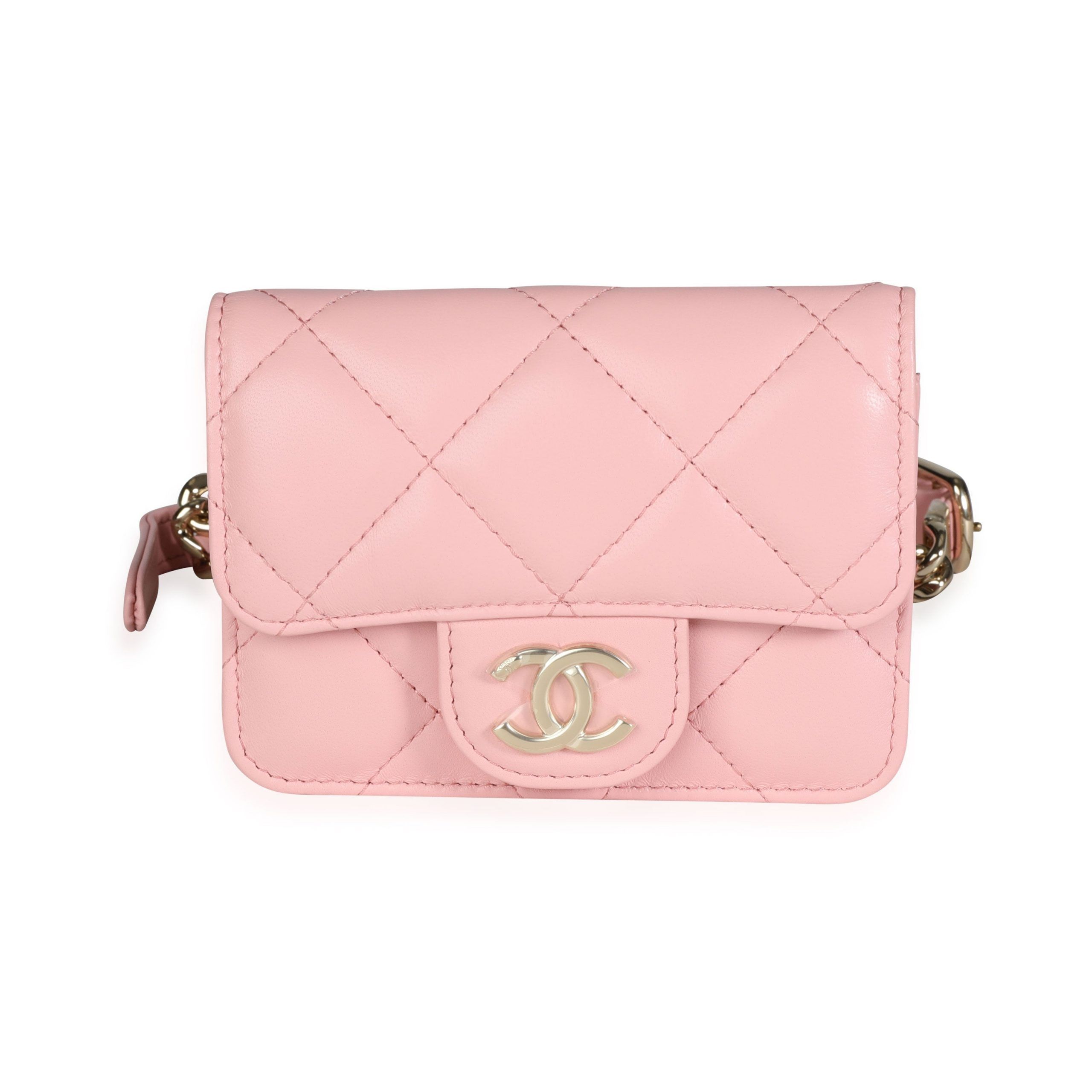 image of Chanel Pink Quilted Lambskin Elegant Chain Mini Belt Bag, Women's