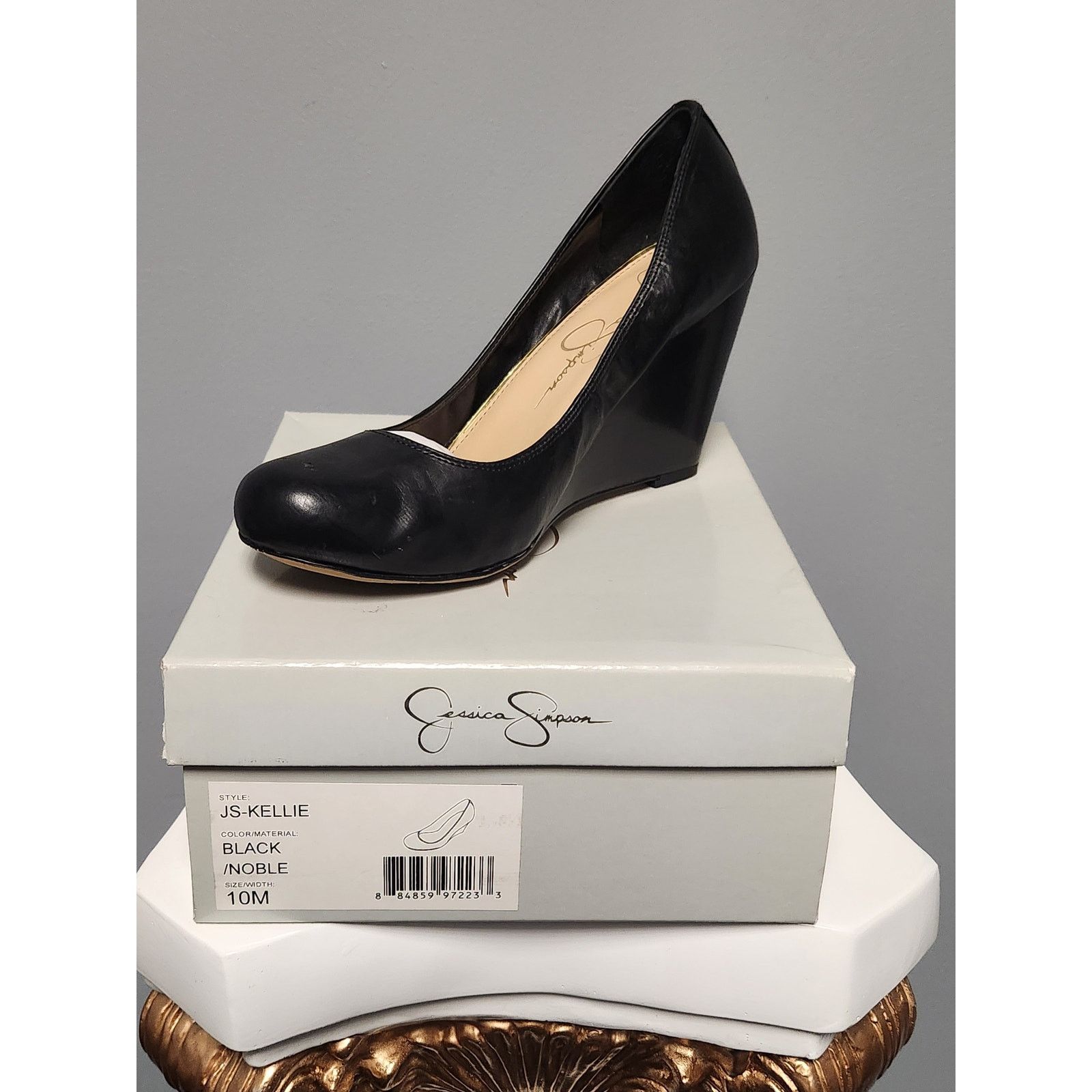 Jessica Simpson Jessica Simpson Black Leather Kellie Wedge Heel Size 10 Size US 10 / IT 40 - 6 Thumbnail