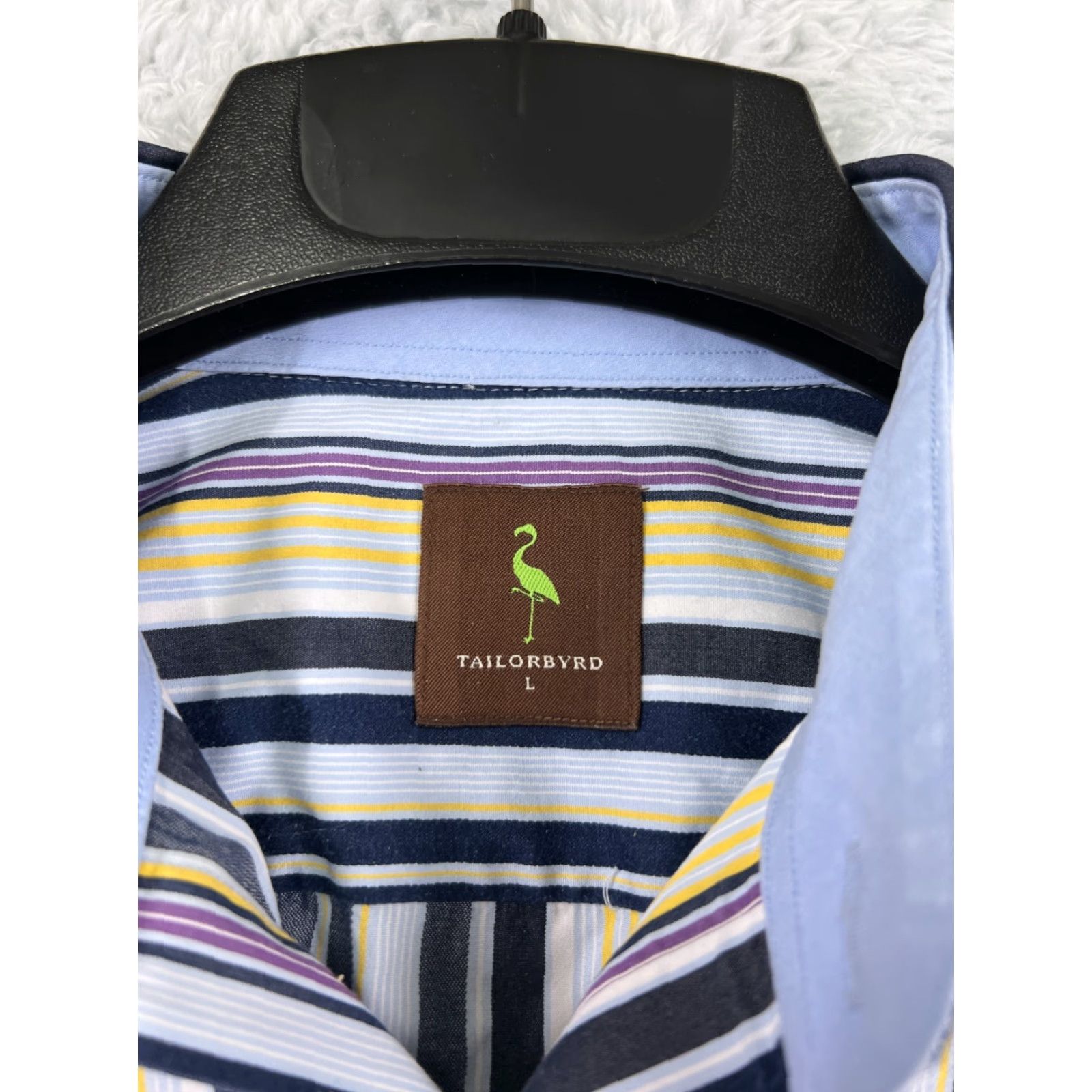 Tailorbyrd TAILORBYRD Button Up Shirt Men's Large Blue Striped Golf 100% Cotton Classic Fit Size US L / EU 52-54 / 3 - 3 Thumbnail