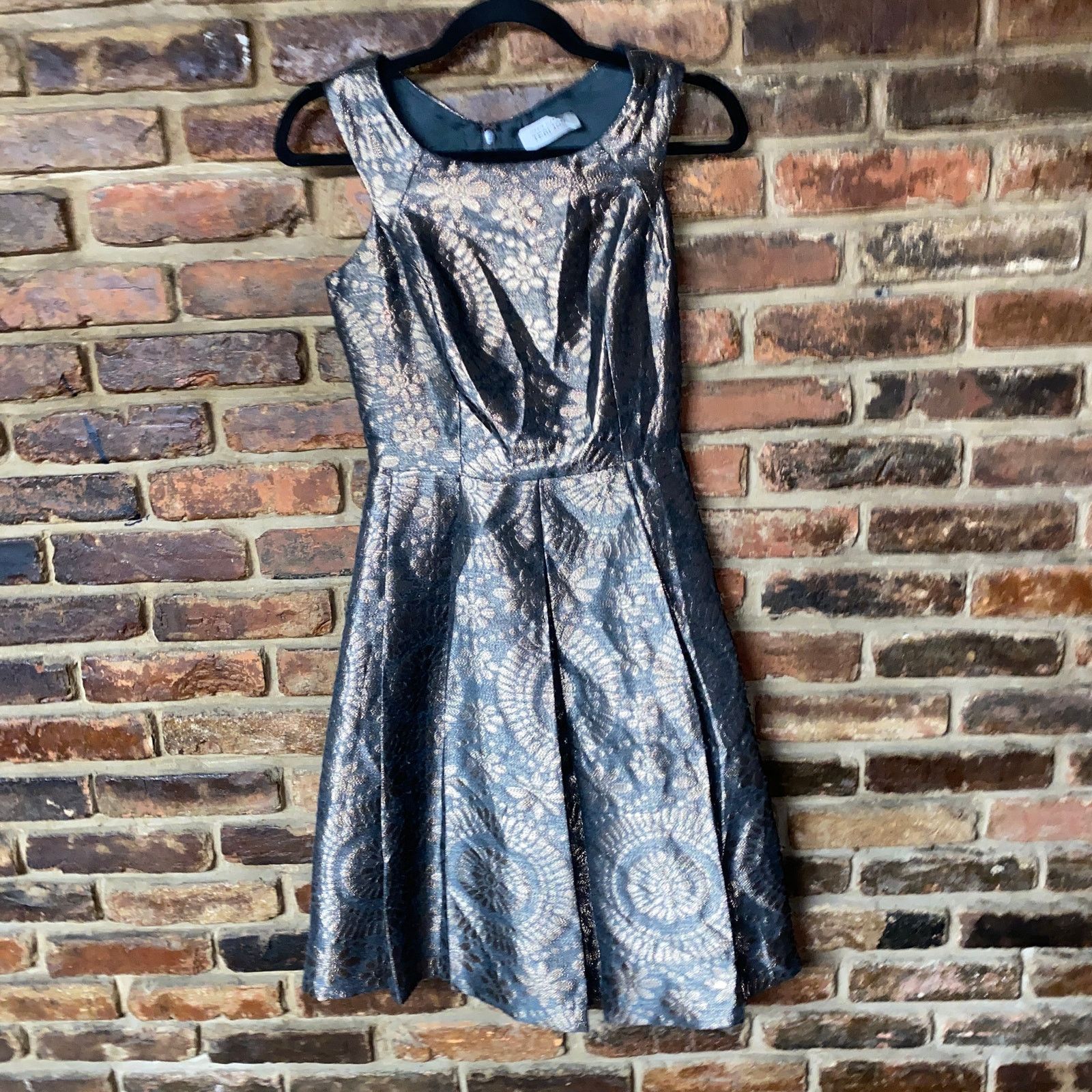 image of Rickie Freeman Teri Jon Black Metallic Fit & Flare Dress 2, Women's (Size XS)