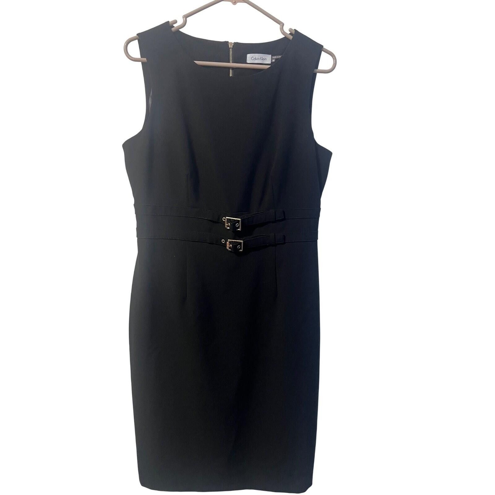 Calvin Klein Calvin Klein Sheath Dress Women 10 Black Buckle Waist Zip Size L / US 10 / IT 46 - 1 Thumbnail