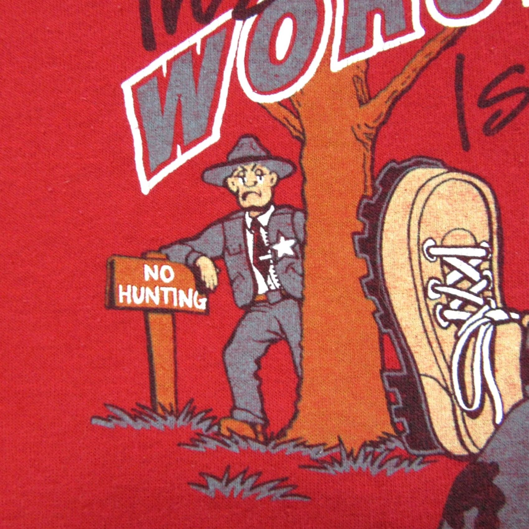 Vintage VINTAGE WORST DAY HUNTING BETTER THAN WORK CARTOON T-Shirt XL Red Men's 80s 90s Short Sleeve Crew Neck Deer Joke Thin Size US XL / EU 56 / 4 - 6 Thumbnail