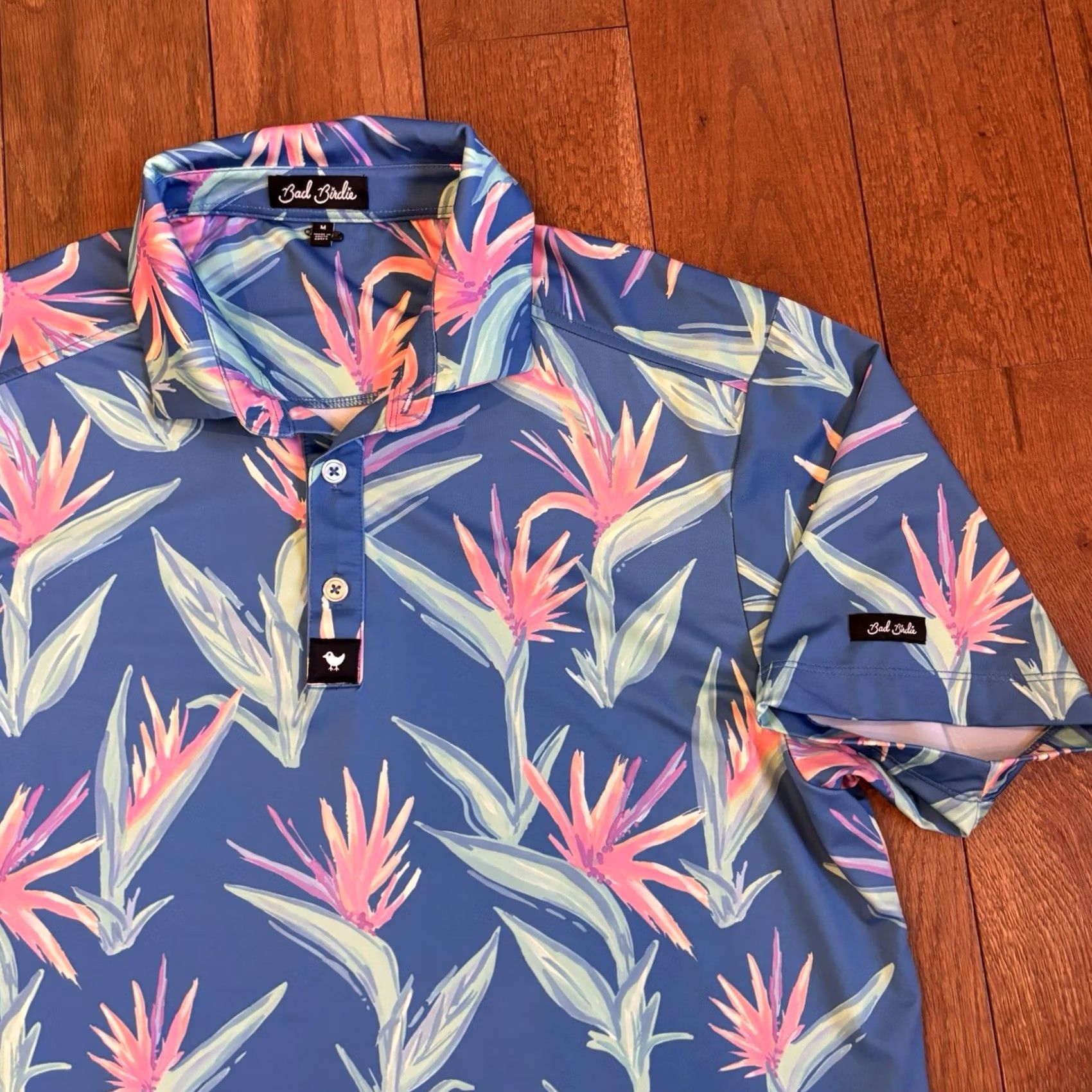 Vintage Blue Pink Tropical Floral Polo Shirt Mens Regular sz M Size US M / EU 48-50 / 2 - 2 Thumbnail