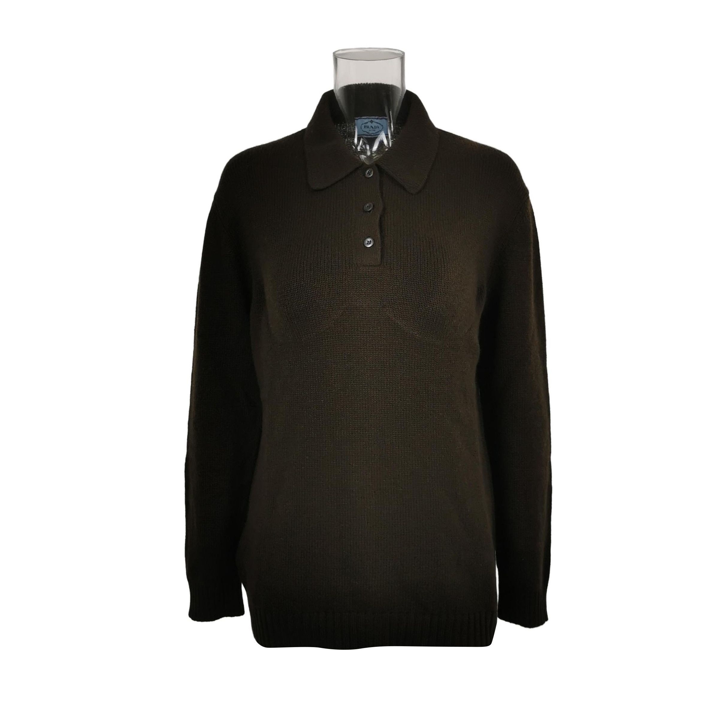 Prada Prada Wool Long Sleeve Polo Sweater in Dark Brown - dmc Size M / US 6-8 / IT 42-44 - 1 Thumbnail