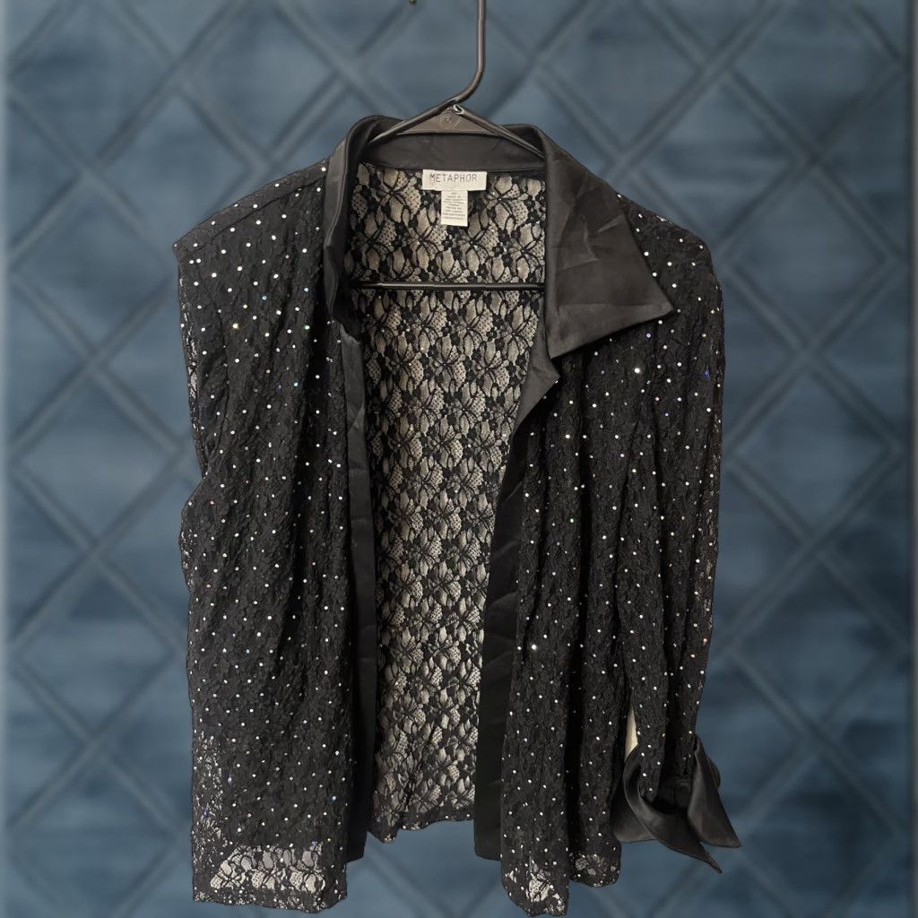 Vintage Metaphor Cardigan Women's Size 10 Open Cowl Neck Black Polka Dot Lightweight Knit Womens Size L / US 10 / IT 46 - 1 Thumbnail