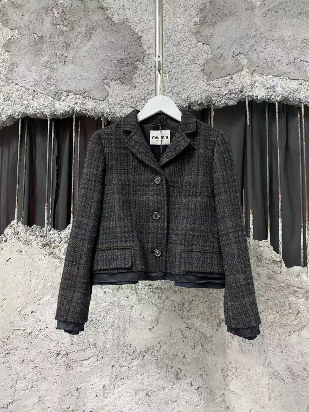 Miu Miu gray plaid Miu Miu blazer jacket Size S / US 4 / IT 40 - 1 Thumbnail