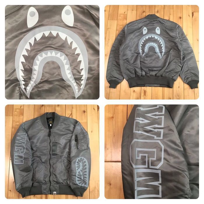 Bape BAPE SHARK MA-1 bomber jacket gray a bathing ape | Grailed