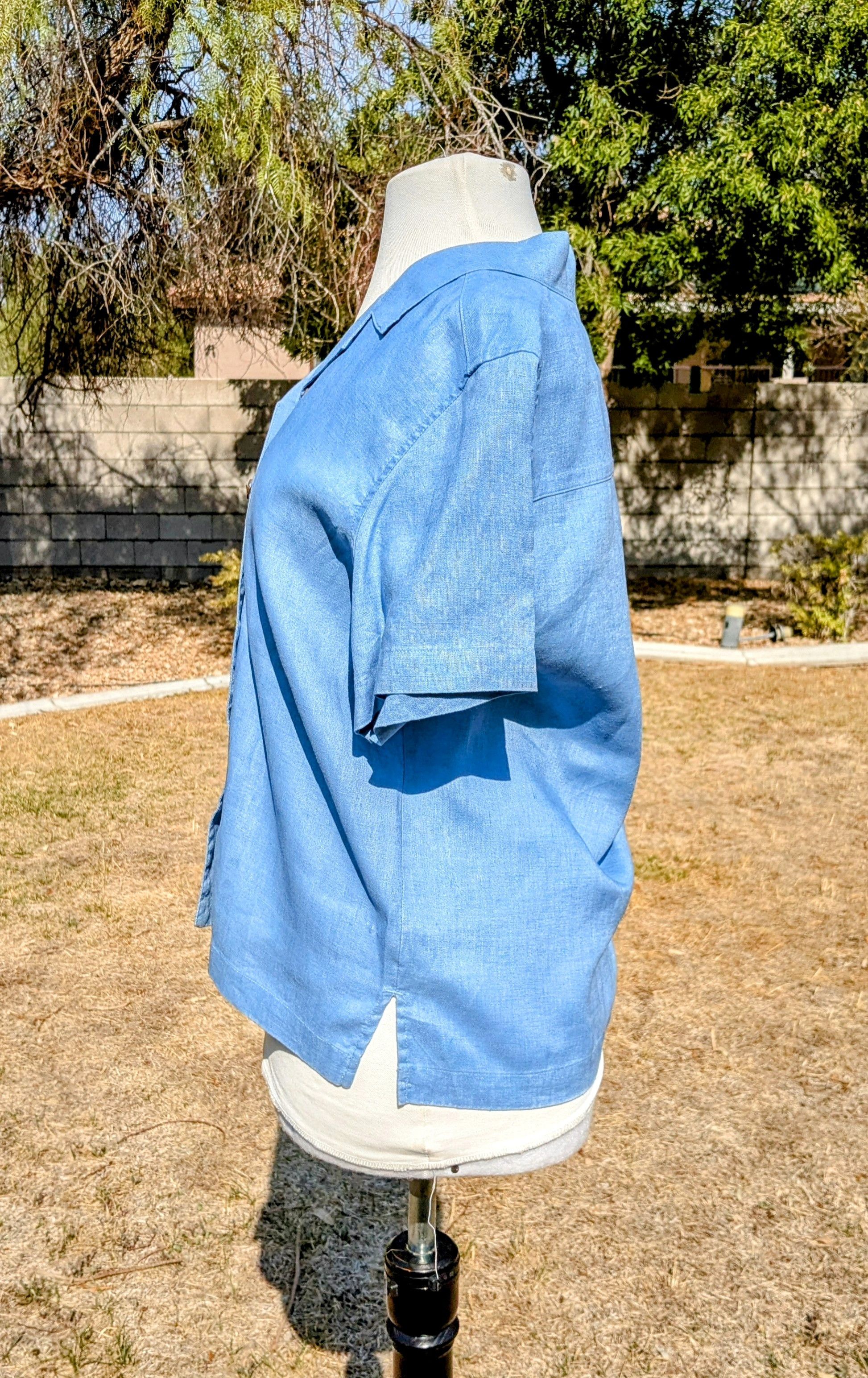 Other Baby Blue Jamaica Bay Loose Button Linen Beach Shirt Size M / US 6-8 / IT 42-44 - 2 Thumbnail