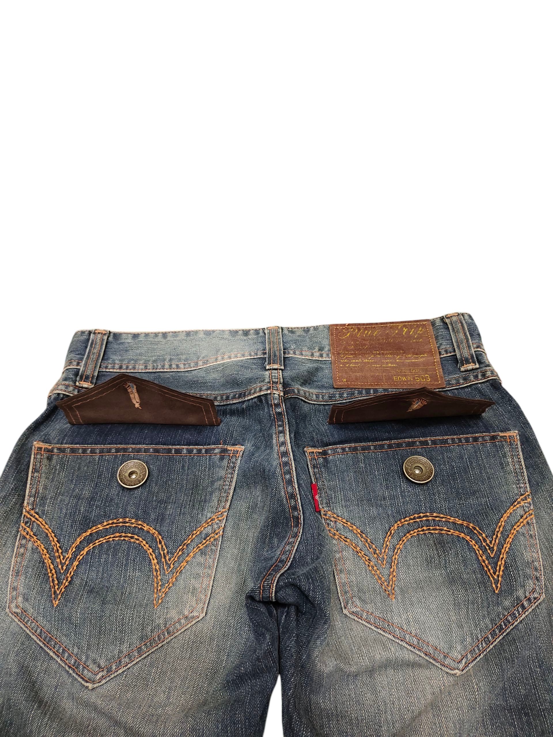 Tornado Mart Flare Jeans Edwin Blue Trip Leather Trim Clawmark Bootcut Size US 29 - 14 Thumbnail