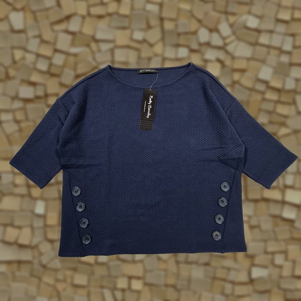 Vintage Betty Barclay Womens Jumper Navy Blue 10 UK Short Sleeve Round Neck Top Ladies Size L / US 10 / IT 46 - 1 Thumbnail