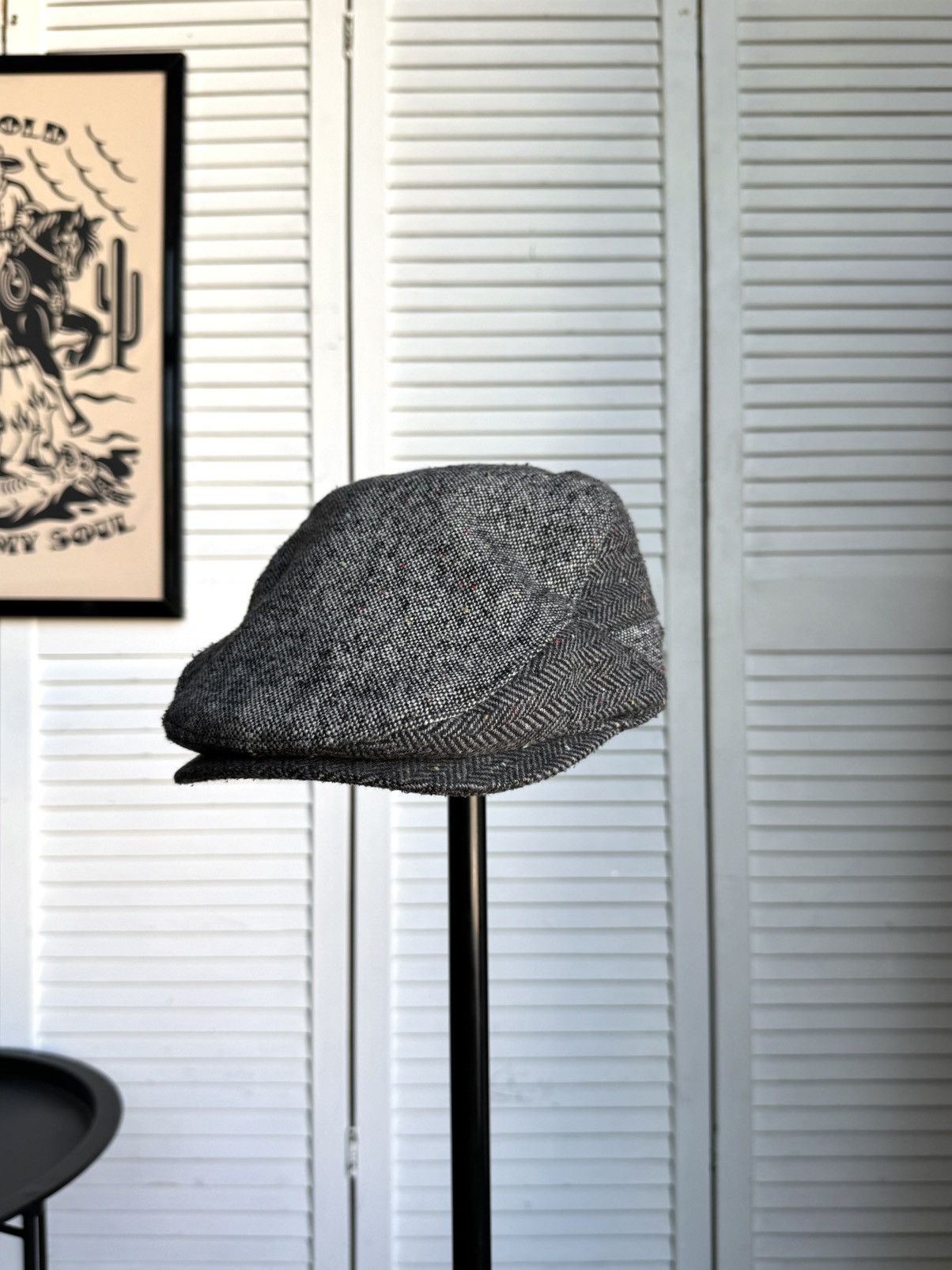 Vintage Vintage Tweed Ivy Cap / Flat Cap – Gray Herringbone Wool Size ONE SIZE - 12 Thumbnail