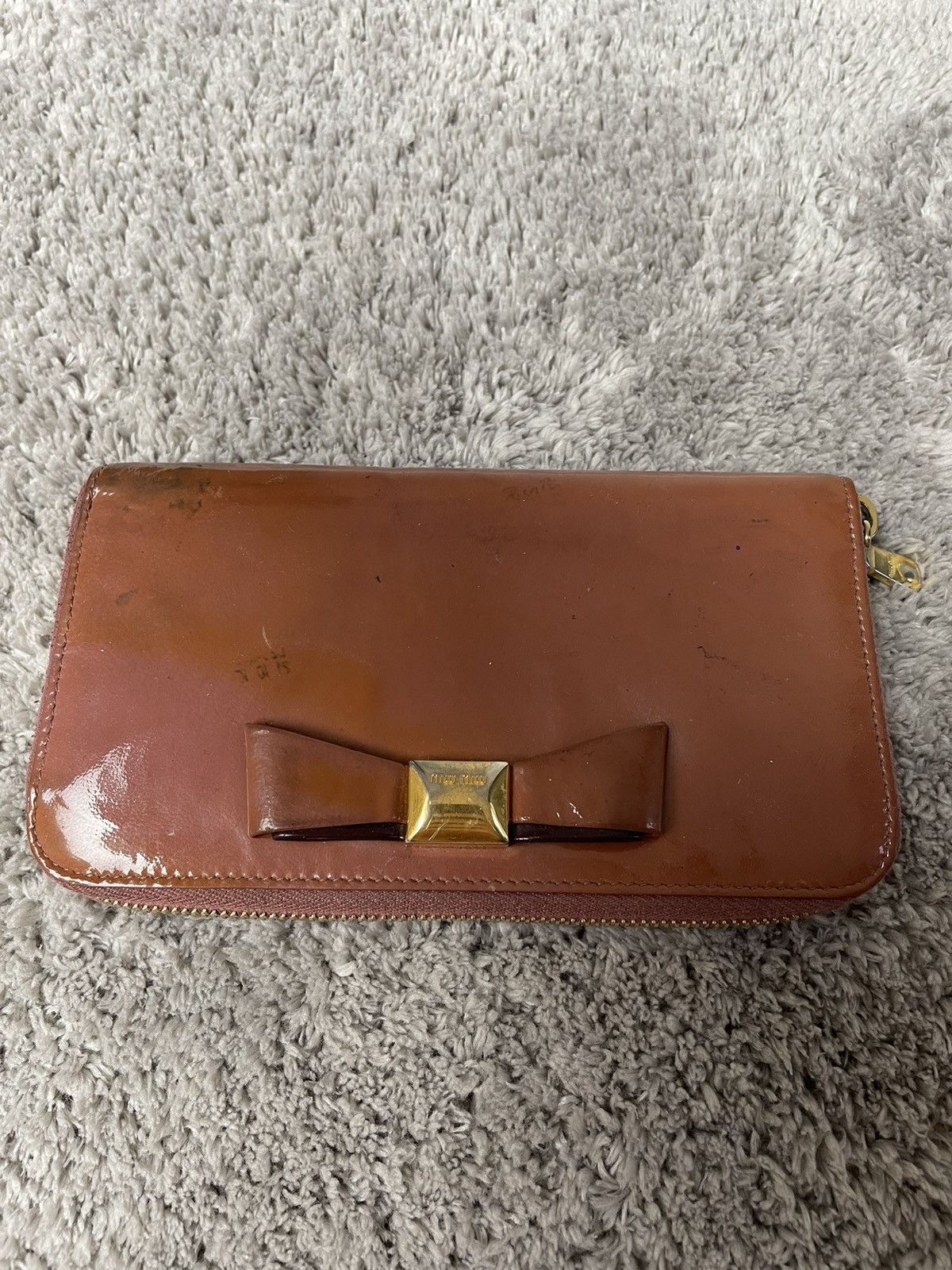 Prada MIU MIU women's beige glossy leather wallet Size ONE SIZE - 4 Thumbnail