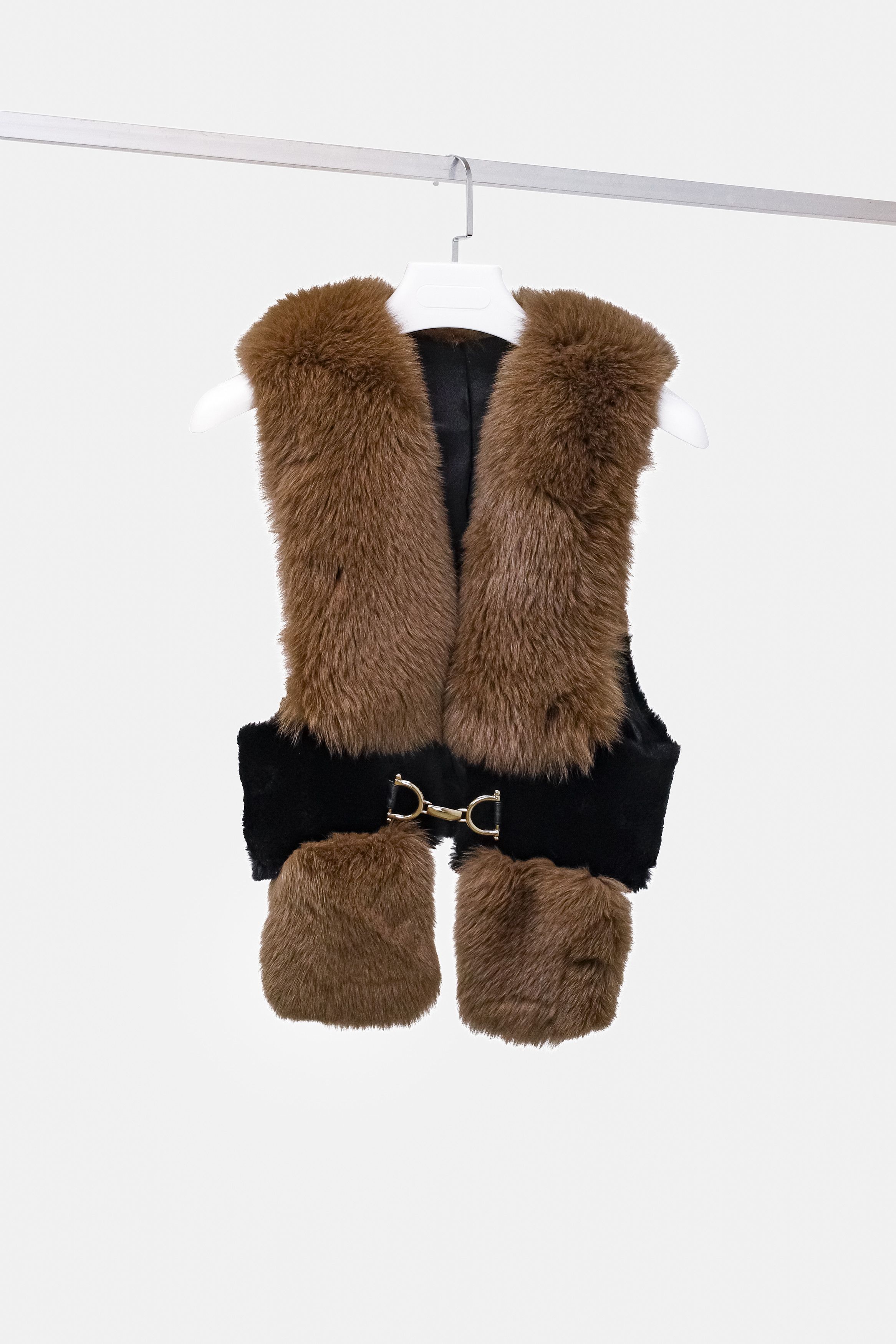 image of Non Signe Unsigned Fox And Mink Vest With Belt Buckle in Brown, Women's (Size Medium)