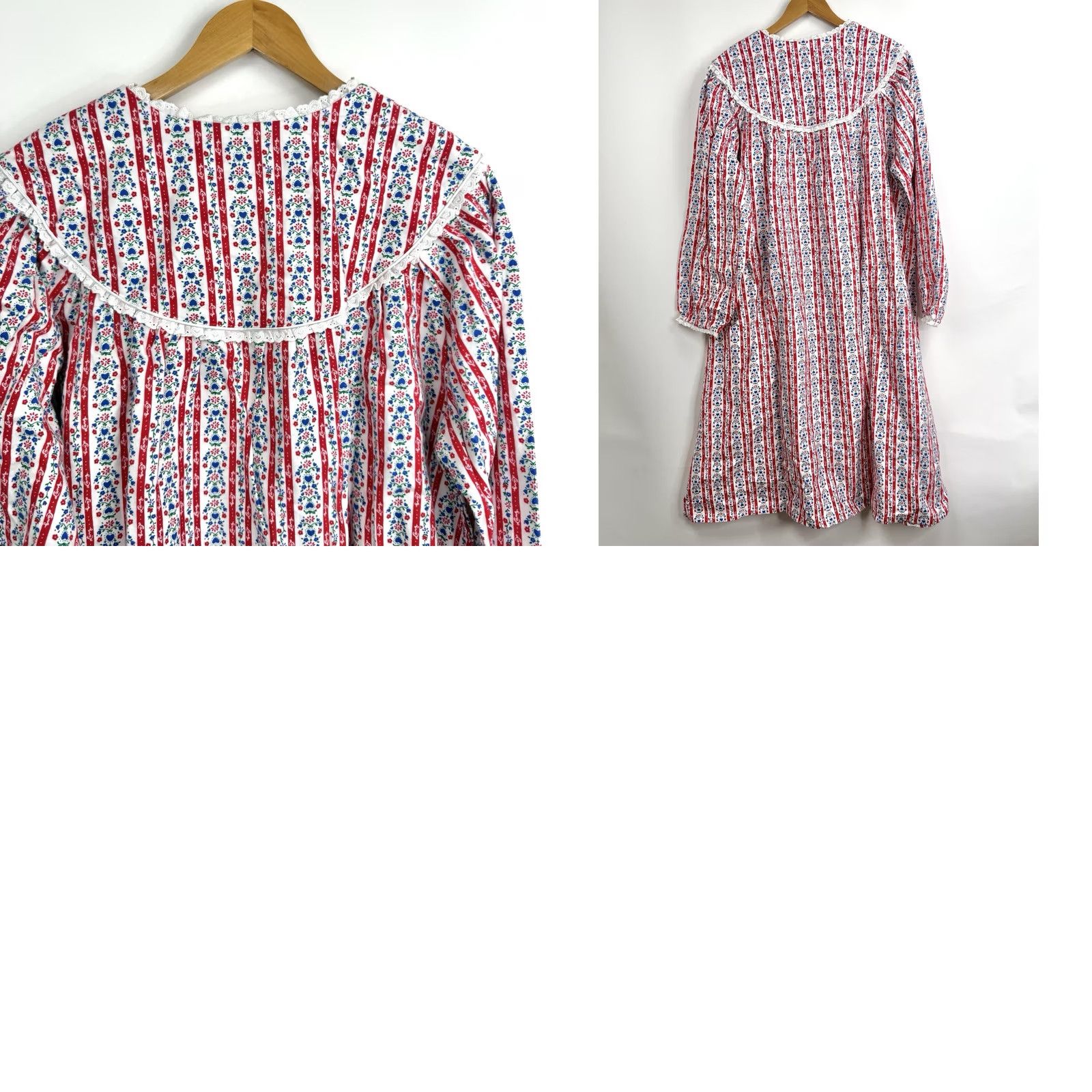 Vintage Lanz of Salzburg Nightgown Womens L Red Floral Striped Long Sleeve Heart NWT Size L / US 10 / IT 46 - 8 Thumbnail