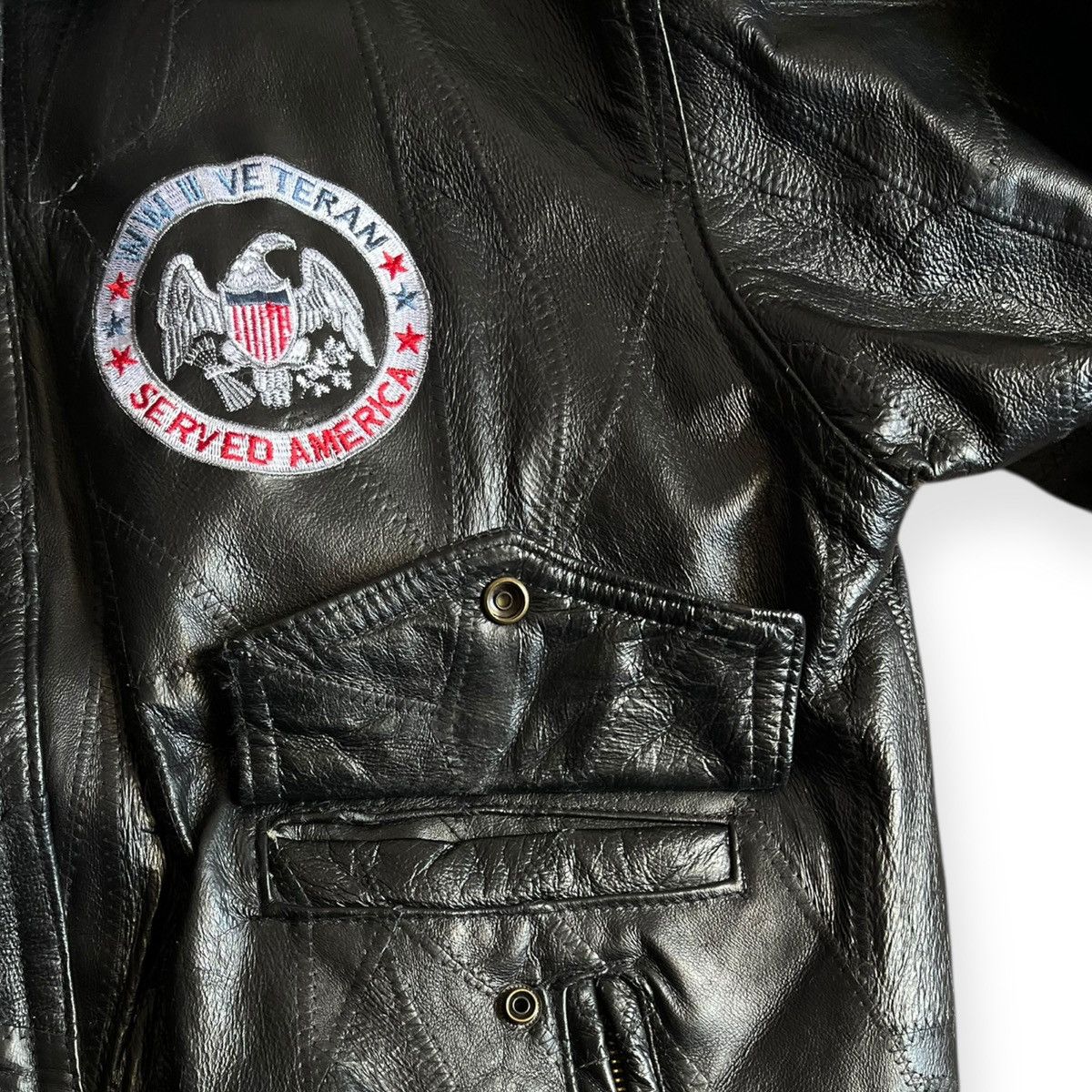 Vintage Vintage Patchwork Leather Bomber Veteran Patch Jacket Size US L / EU 52-54 / 3 - 3 Thumbnail