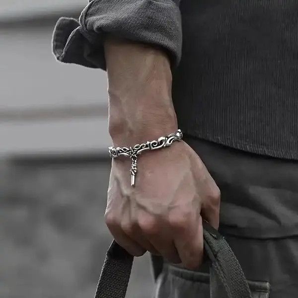 Jewelry × Vintage Vintage Vine Heavy Pentagram Cross Dark Flower Bracelet Size ONE SIZE - 4 Thumbnail