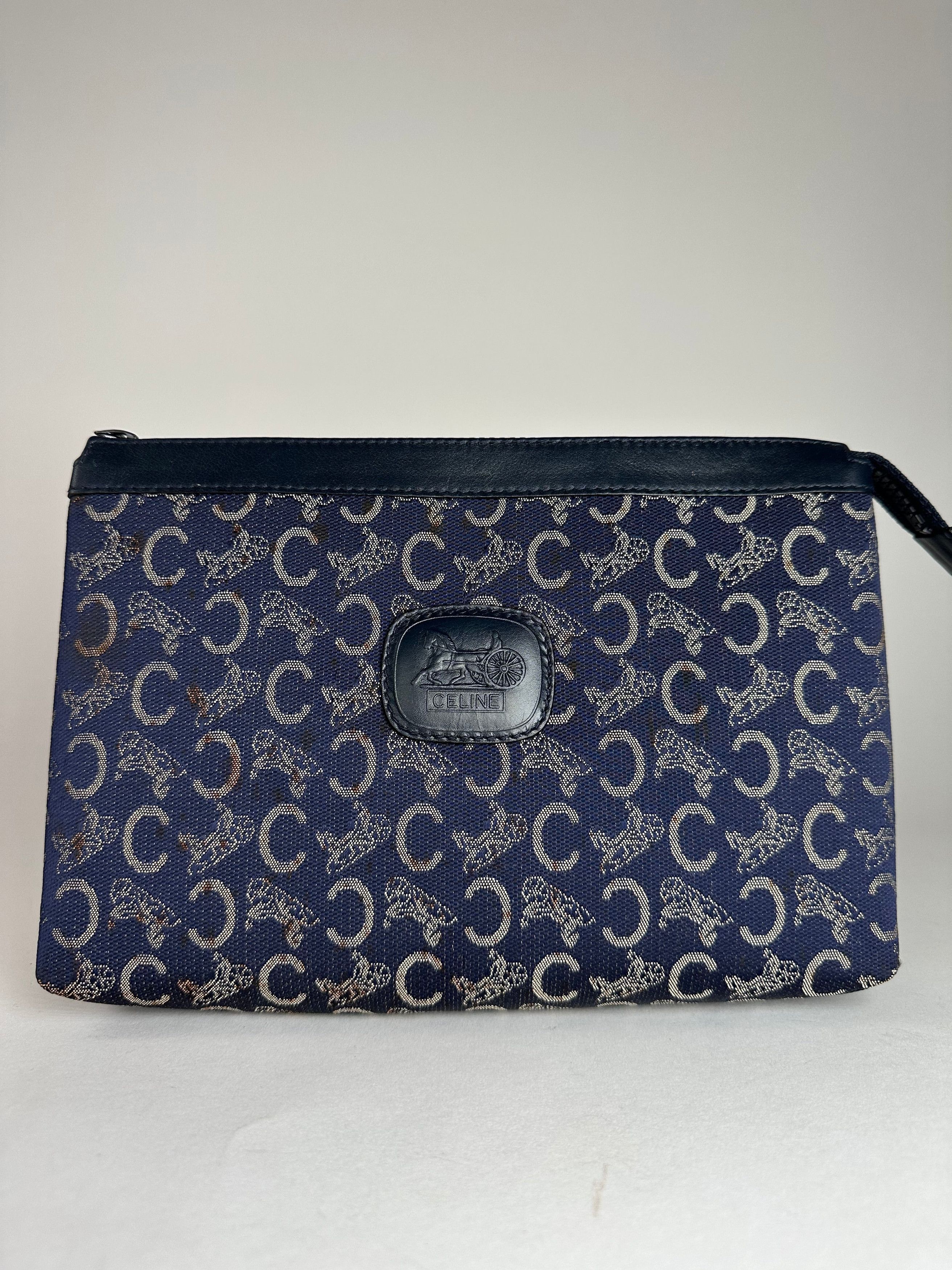 Celine Vintage Paris Monogram Clutch Navy White Size ONE SIZE - 1 Thumbnail