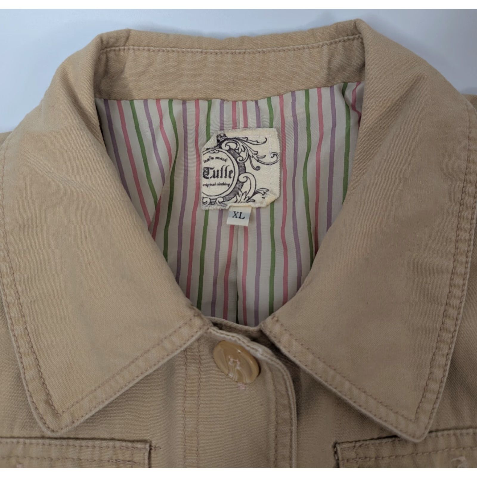 Vintage VINTAGE Anthropologie Tulle Womens Mid Length Chore Lined Coat Size XL Khaki Button Barn Size XL / US 12-14 / IT 48-50 - 7 Thumbnail