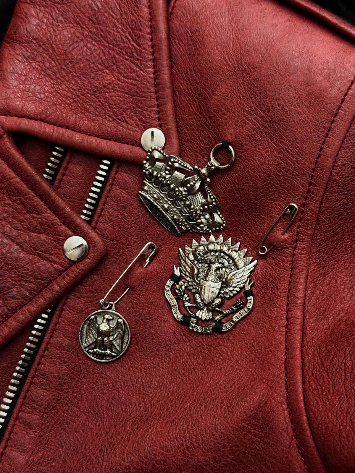 Balmain SS11 Balmain by Christopher Decarnin Pins Red Leather Jacket Size US M / EU 48-50 / 2 - 5 Thumbnail