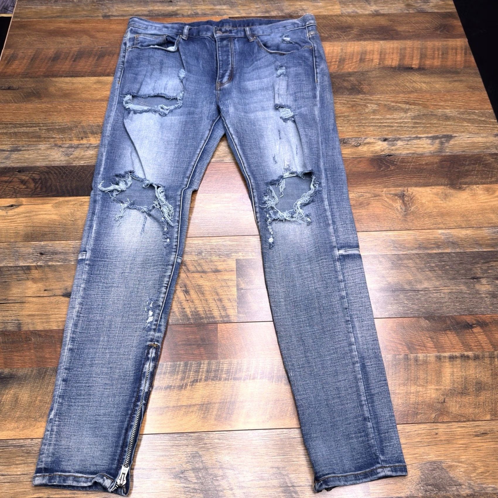 MNML MNML Skinny Jeans Mens 38 Ankle Zip Distressed Stretch Jeans Size US 38 / EU 54 - 2 Thumbnail