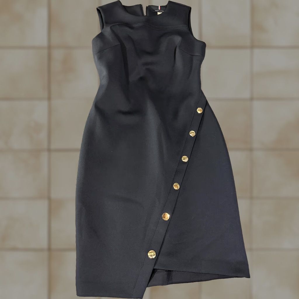 Tommy Hilfiger Tommy Hilfiger Dress Womens 6 Navy Blue Sleeveless Sheath Pencil Gold Button Dress Size M / US 6-8 / IT 42-44 - 1 Thumbnail