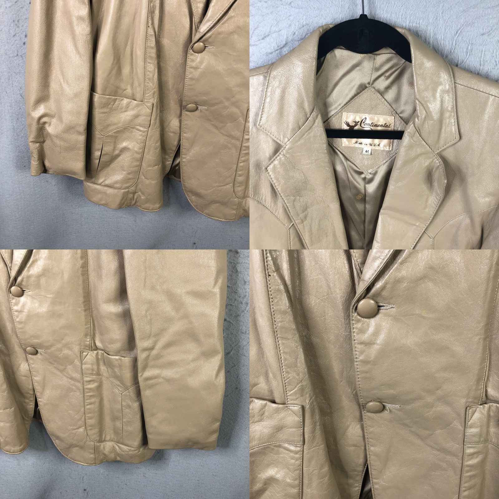 Vintage Continental Blazer Mens 44 Beige Leather Western Sport Coat Two-Button USA Size 44R - 8 Thumbnail