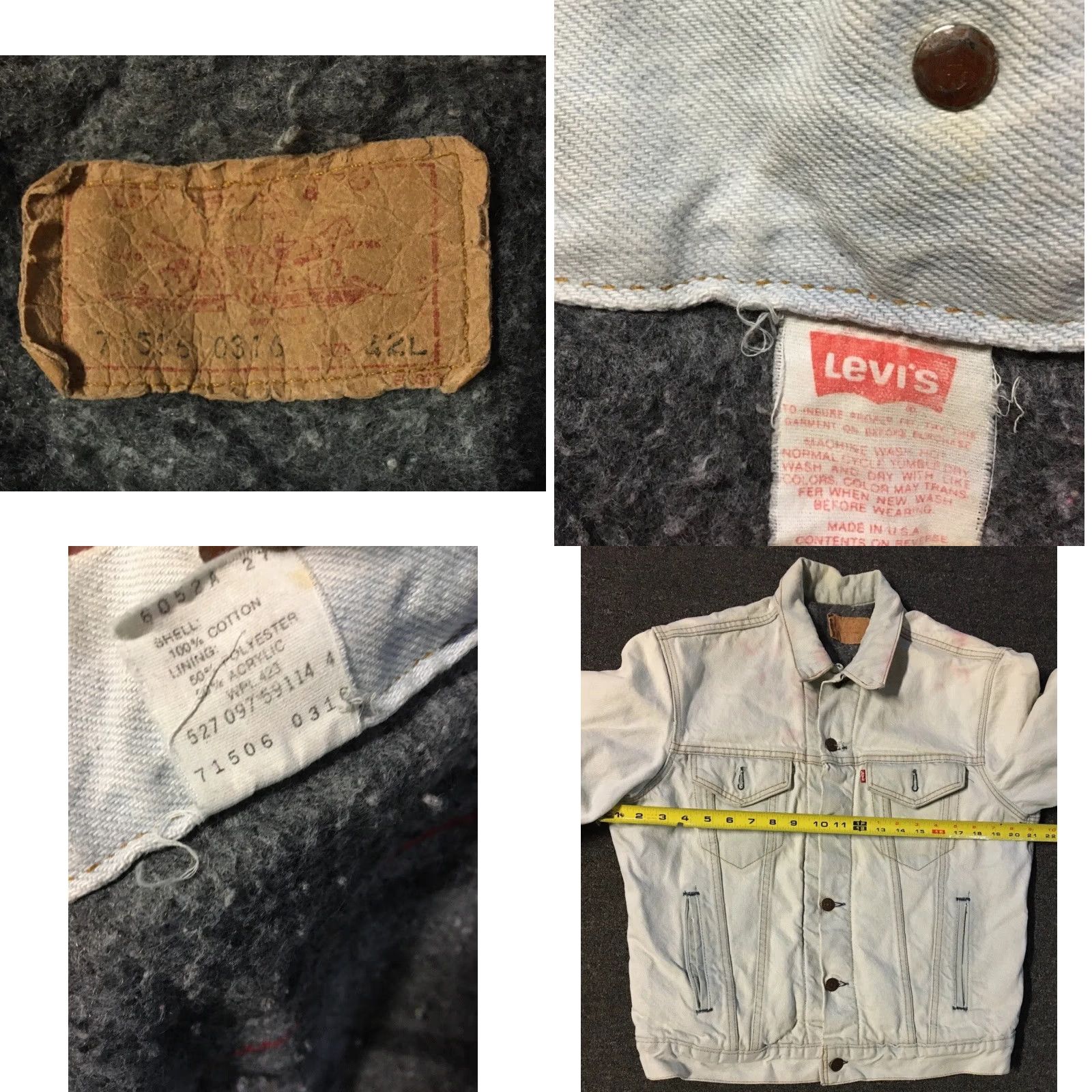 Levi's Vtg 80s Levis Faded Distress Blanket Lined Jacket 42L USA Trucker Grunge Biker Size US XS / EU 42 / 0 - 9 Thumbnail