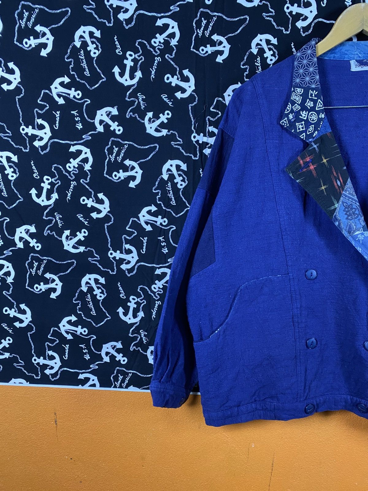 Japanese Brand Vintage Japanese Linen Blend Patchwork Collar Blue Jacket Size L / US 10 / IT 46 - 7 Thumbnail